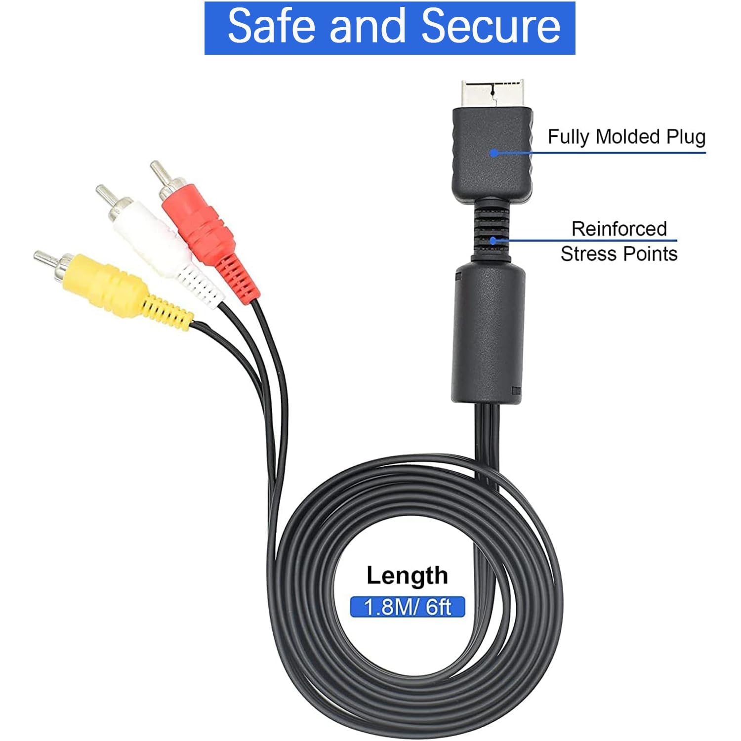 PlayStation AV Cable For PS1, PS2, PS3 - 6ft Composite RCA Video Audio Cord Aftermarket 11 thumbnail image