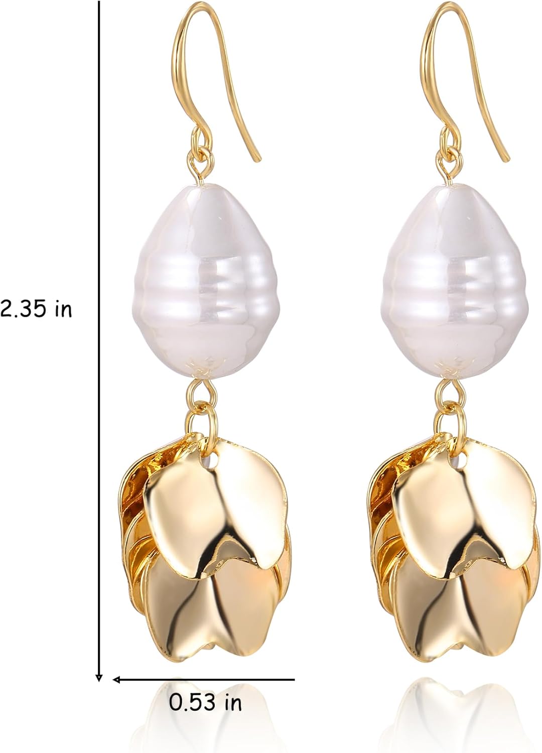 Layered Leaf Pearl Drop Dangle Earring For Women,Metal Boho Flower Petal Exaggerated Jewelry Hook Earrings - Image 4