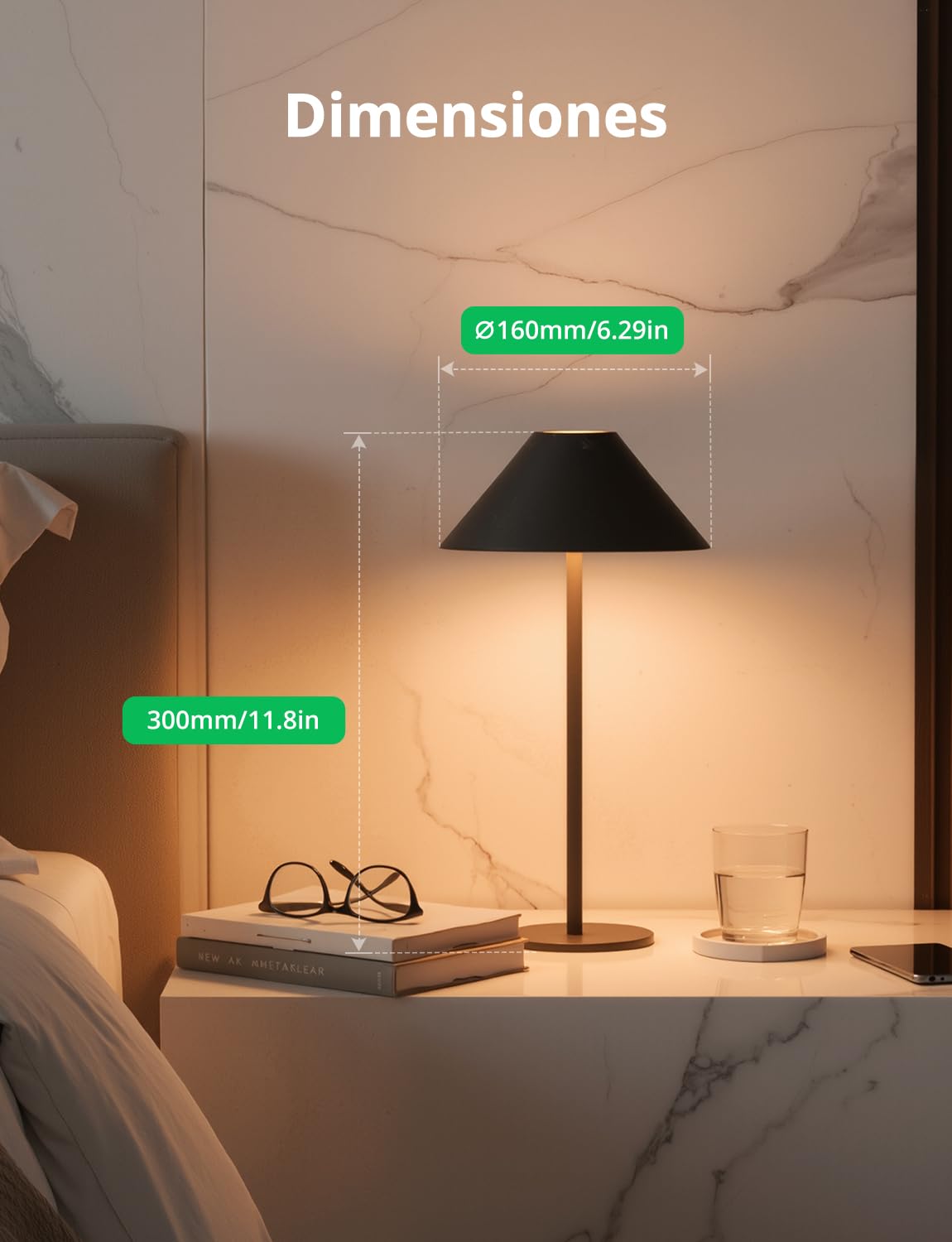 Bojim Lamparas de Mesita de Noche Mesa Sin Cable, Lámparas LED Recargable con USB Inalambrica, Lamps Luz Tactil Table de Bateria, Candeeiro para Exterior Portatil Interior, IP54, Metal, Gris