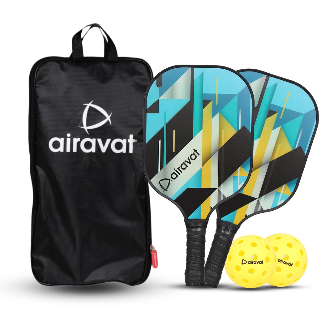 Airavat Bang 7403 Pickleball Set: 2 Paddles, 2 Balls, 1 Premium Bag. Lightweight Fiberglass Build, Flex Face, Cushion Grip, Honeycomb Core. Durable, Fun Ages in Teal!-image-11