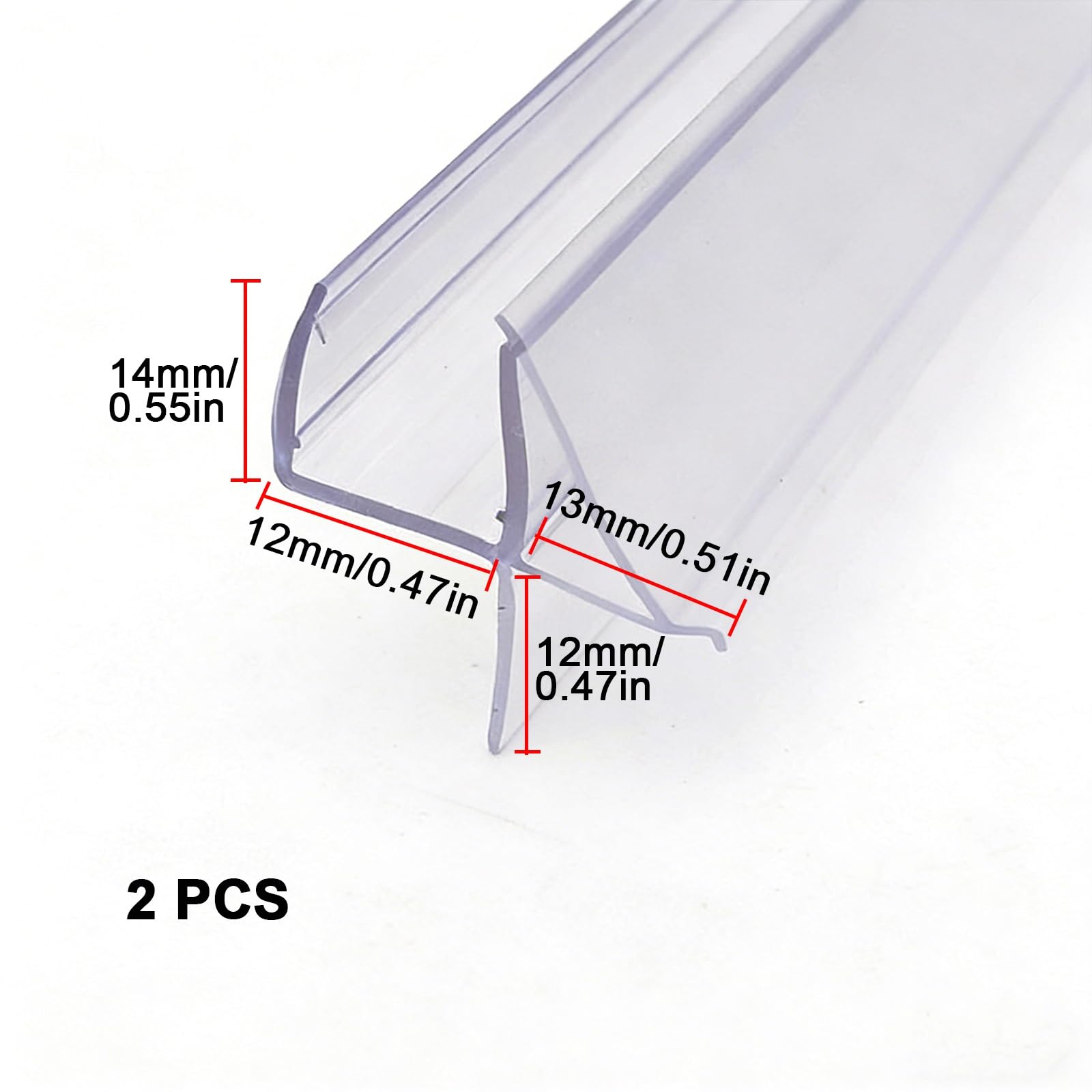 Uszczelka do Drzwi Prysznicowych Bezramowych, Dostosowywana Dolna Uszczelka z PVC, Wodoodporna Uszczelka do Kabiny Prysznicowej(2 x Clear,12mm/0.47in)