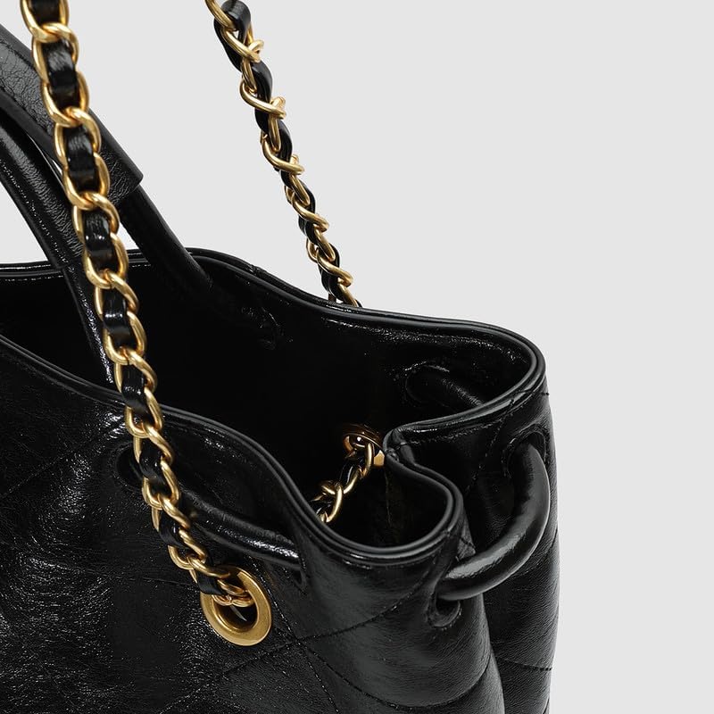 URBAN REVIVO Women Quilted Shoulder Bag Chain Strap Black PU Leather Lady Style for Work and Evening