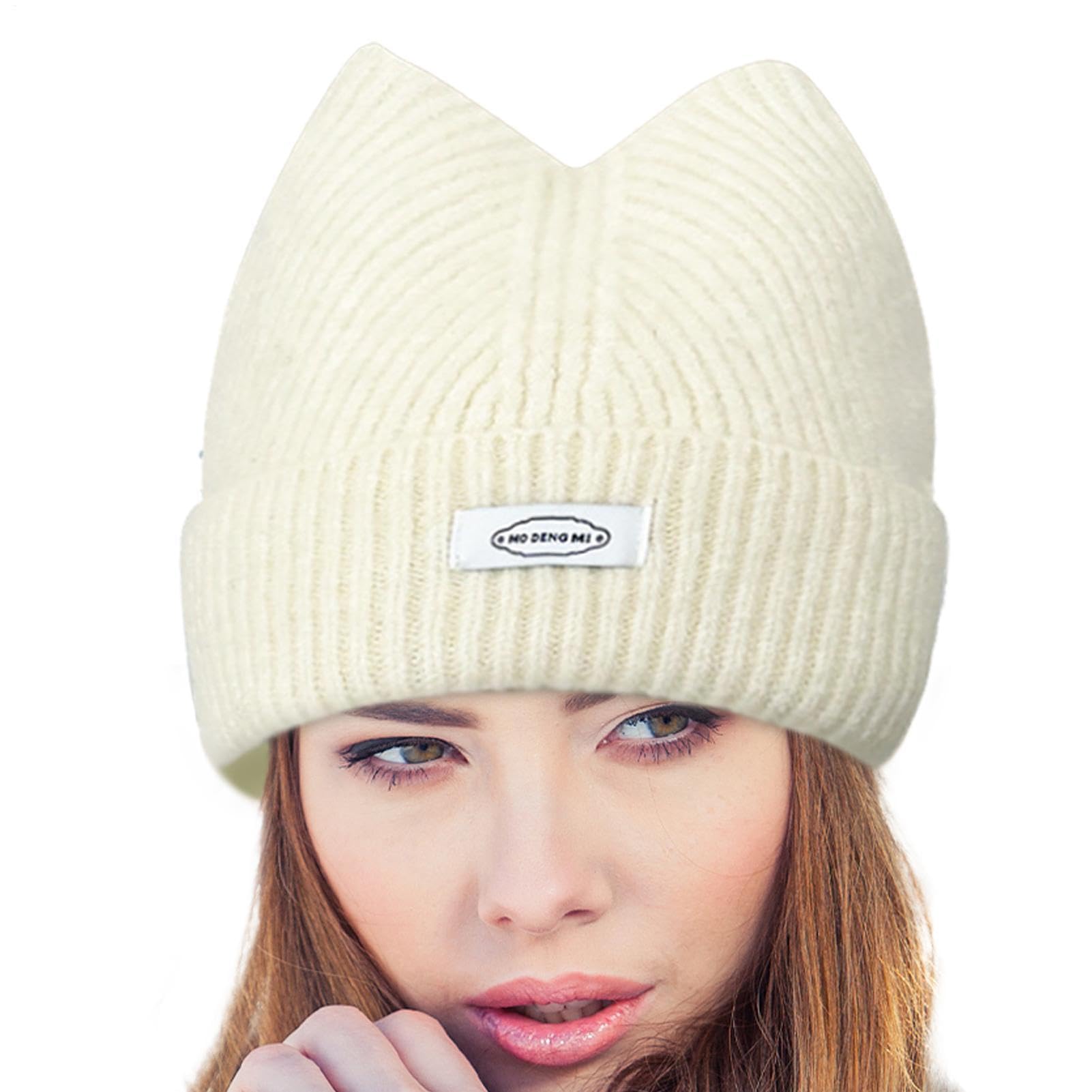 Gorro de invierno con orejas de gato resistente al viento de punto ganchillo 8