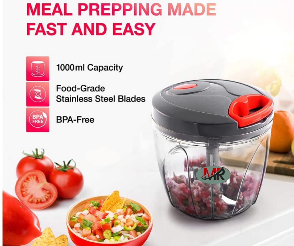 Image of 900ml Fruit & Vegetable Chopper for Kitchen, Stainless Steel Blades, Unbreakable Food-Grade Plastic, Anti-Slip Base, Free Curd /Cream Whipper, Egg Beater(ganesh pigeon chopper) Made in India