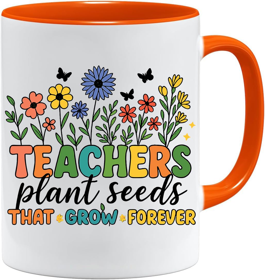 Acen Merchandise Women's Black/White Jungle Mug | Teacher Gift Thank You | Floral “Teachers Plant Seeds” Coffee Cup | End Of Term Present | Gifts For Teachers Men