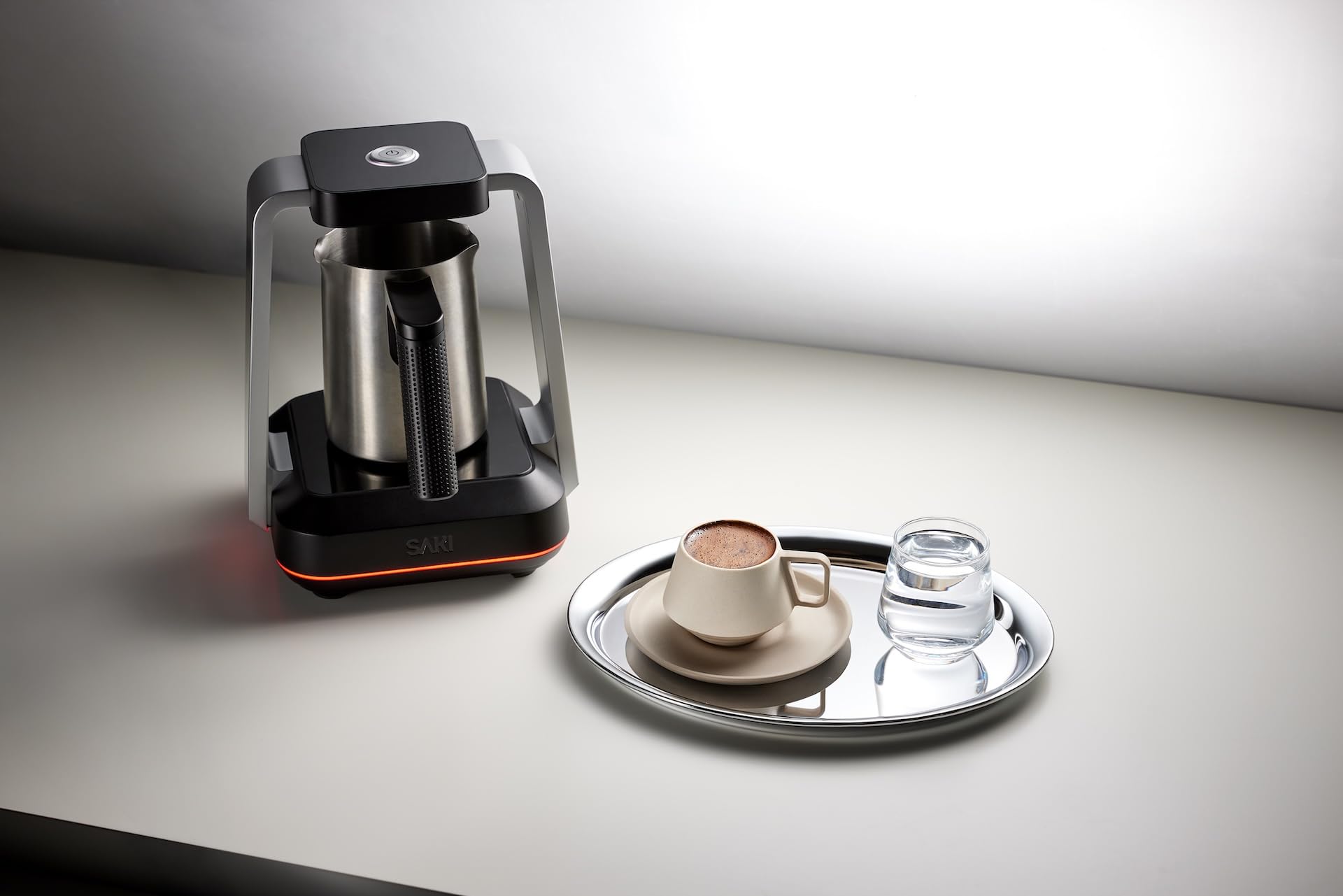 SAKI Turkish Coffee Maker, Electric with Open Form Design, SandBrew Technology, Peak Foam Detection, 100% Plastic-Free Stainless Steel, Dishwasher Safe, 1-5 Cup, 120V - Black