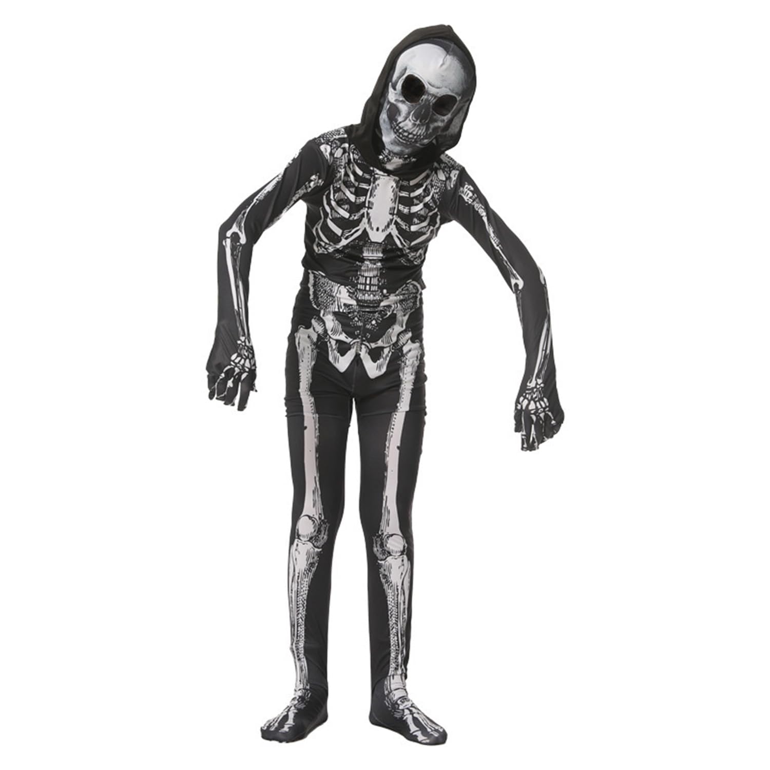 TOPOQ Halloween Zombie Costume Mummy Outfit for Kids Skeleton Onesie Jumpsuit Scary Dead Costume With Hood Removable Skull Head Mask Hat Cosplay Party Props Fancy Dress Breathable
