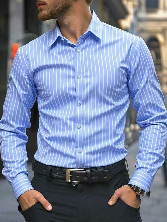 Men's Long Sleeve Plaid/Striped Shirts Casual Dress Shirt