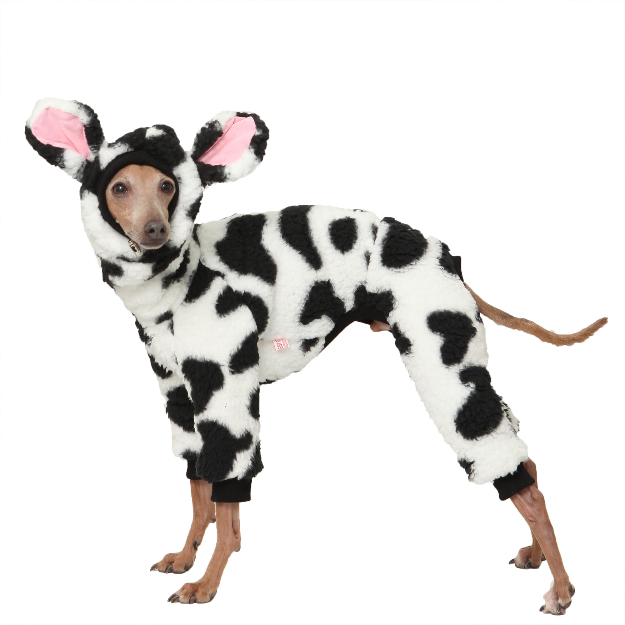 D Doggy Star Italian Greyhound Clothes Warm Fleece Cow Print Winter Onesie (L,Onsi Cow Print) — image 1