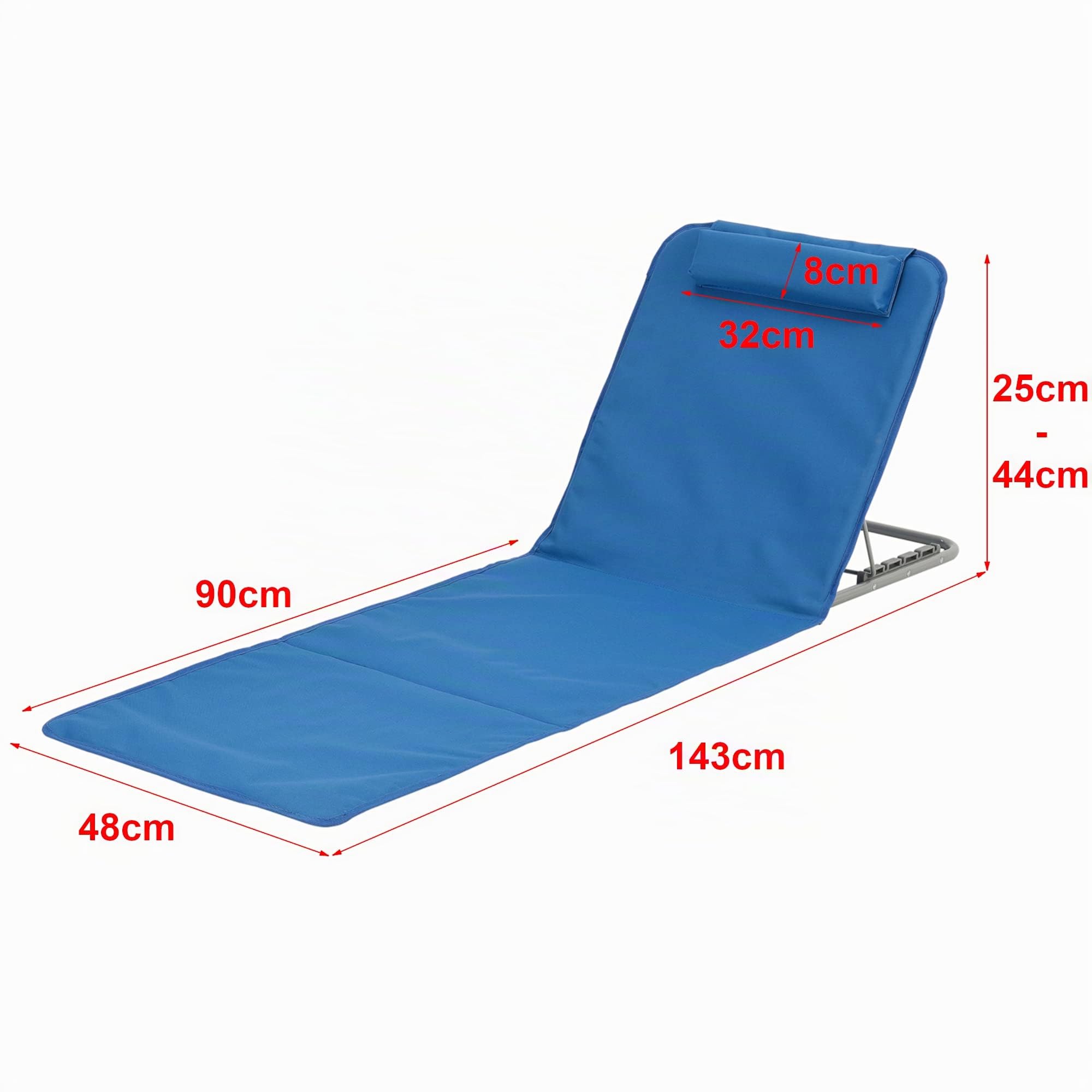 [en.casa] Set de 2 esterillas de Playa Donostia Tumbona Plegable con Cojín y Bolsa de Transporte Respaldo Reclinable en 5 Posiciones Lounge Tela/Acero 143 x 48 cm - Azul