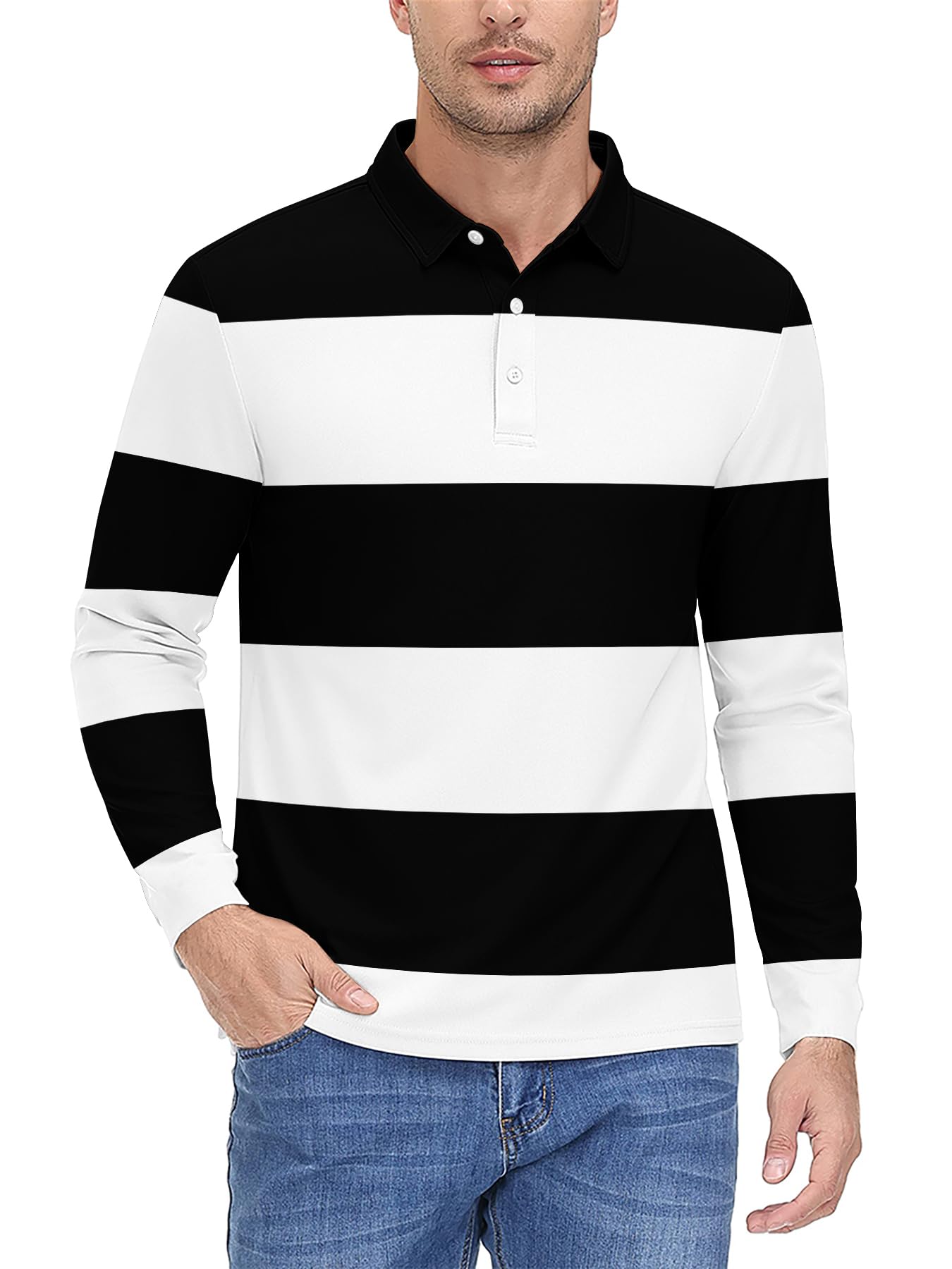 Lot de 3/5/10 polos à rayures pour homme - Manches longues - Respirant - Séchage rapide - Pour le golf, la course à pied, le sport, la gym, l'entraînement