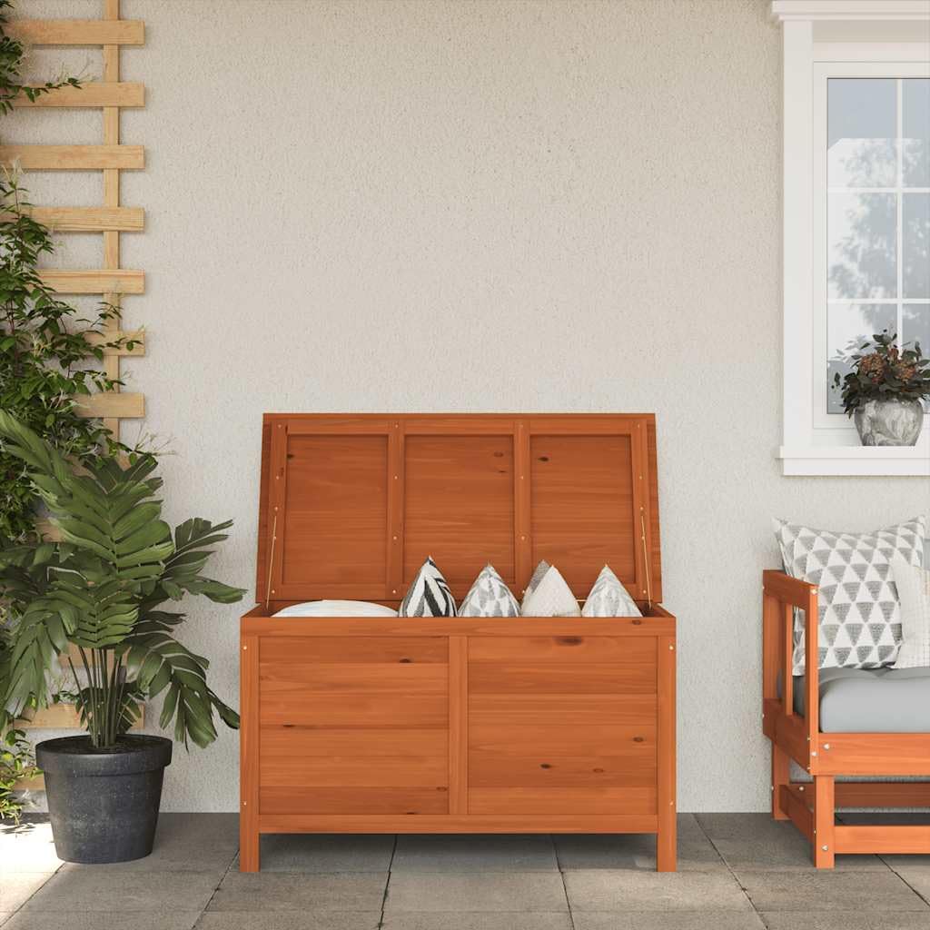 Skrzynia ogrodowa z litego drewna jodłowego, 99 x 49,5 x 58,5 cm, skrzynia z miejscem do przechowywania i funkcją siedzenia, na balkon, taras, na zewnątrz, odporna na warunki atmosferyczne