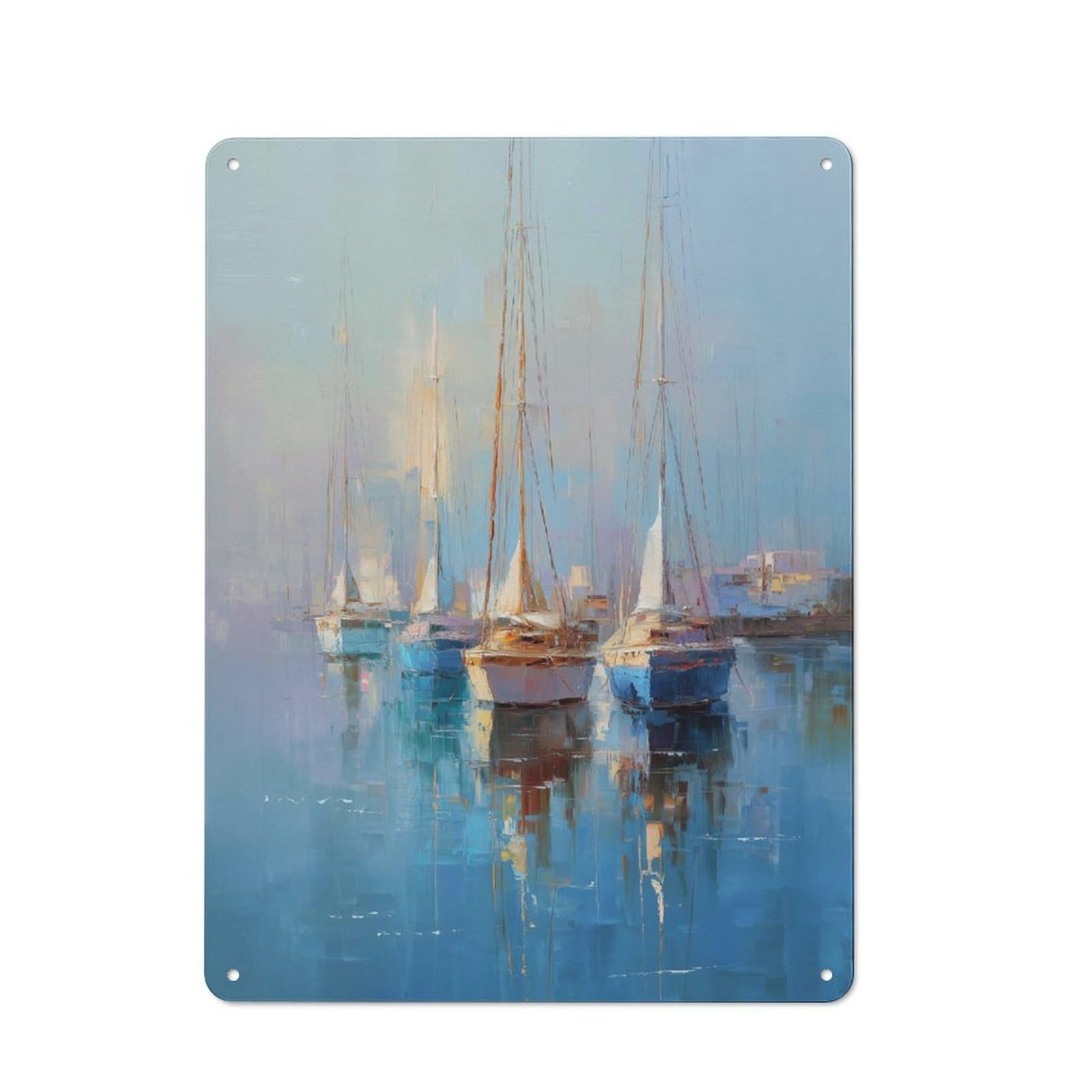 Junmoney Harbor Serenity Sailing Boats At Rest Printed Metal Sign 40X30cm For Guest Room Or Hallway, Suited To Home Decor Collectors