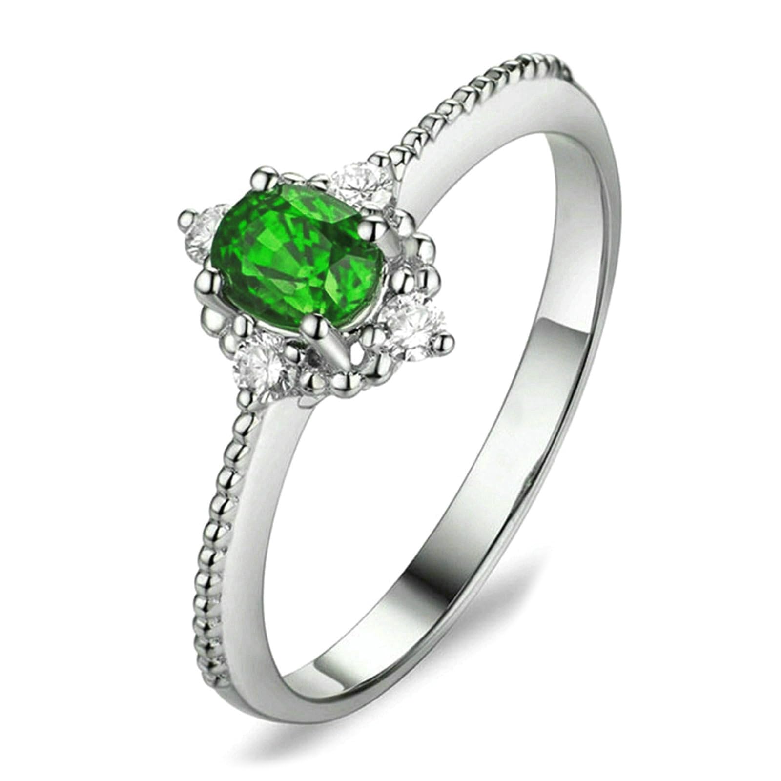 Anillo de compromiso para mujer, platino, talla 1/2-V 1/2, anillos de promesa de boda con esmeralda ovalada de 1 quilate y moissanita
