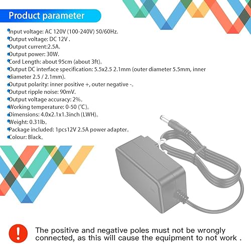 Miniatura 5 de MTDZKJG 12V 2.5A DC Adaptador de corriente AC 100V-240V a DC Transformador de alimentación de pared Fuente de alimentación con 0.217 in x 0.098