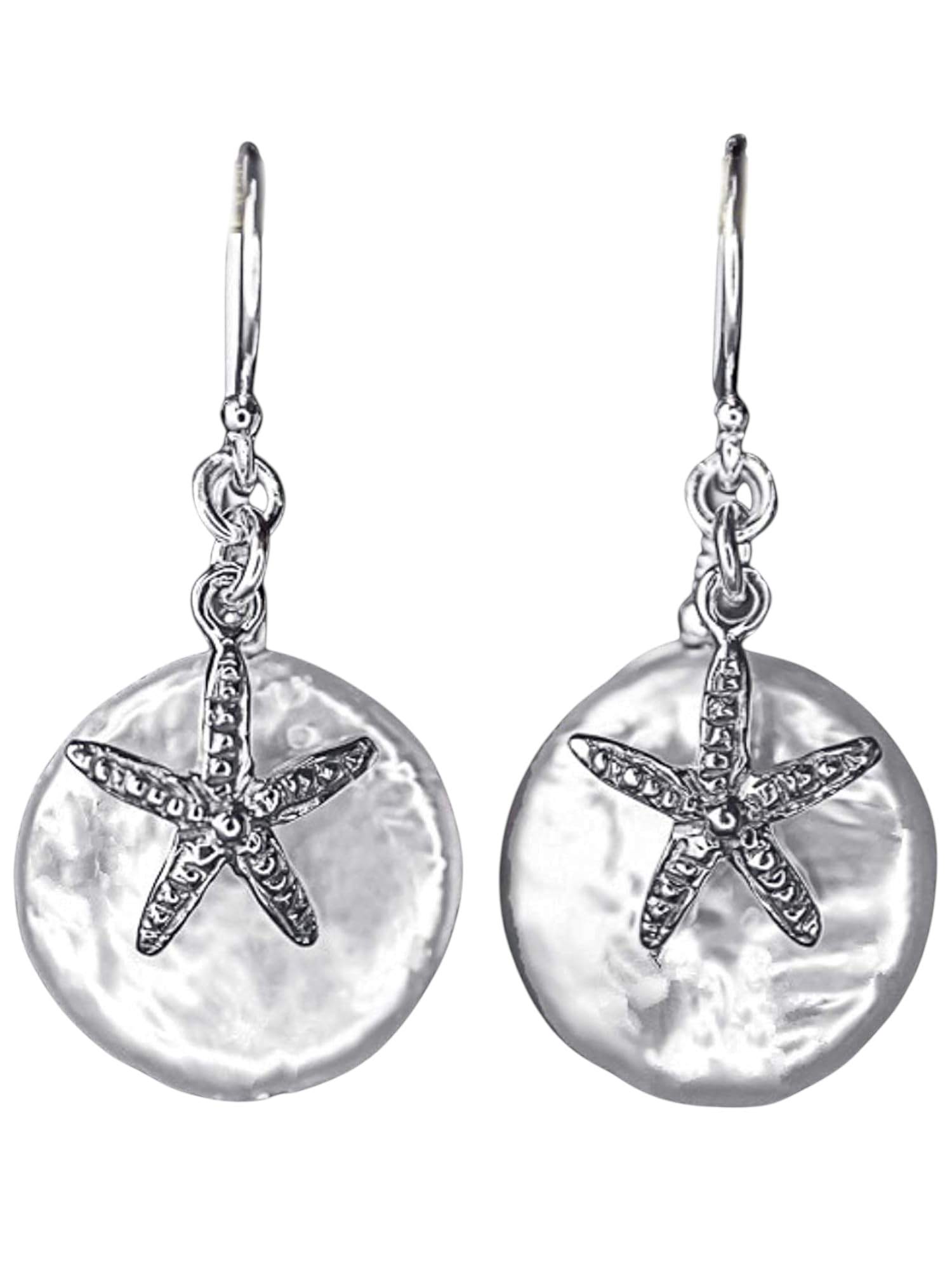 MadamLili - Seestern Silber Ohrringe Echtes Perlmutt - Echtsilber 925 Sterling - Hängend 2cm - Natur Maritimschmuck Perlmutter Ohrhänger - Handgefertigt - Exklusive Schmuckbox