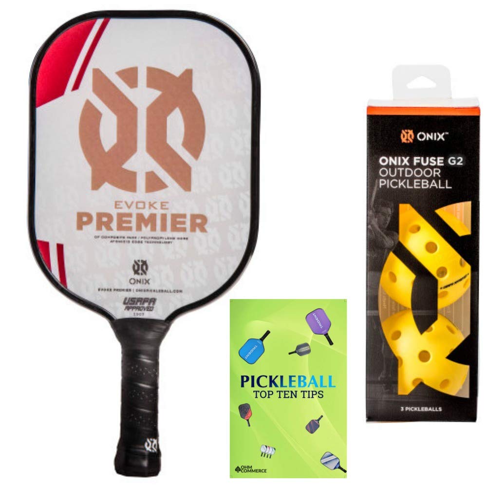 Onix Evoke Premier Pickleball Paddle & 3-Pack Fuse G2 Pickleball Balls & Free Pickleball Tips