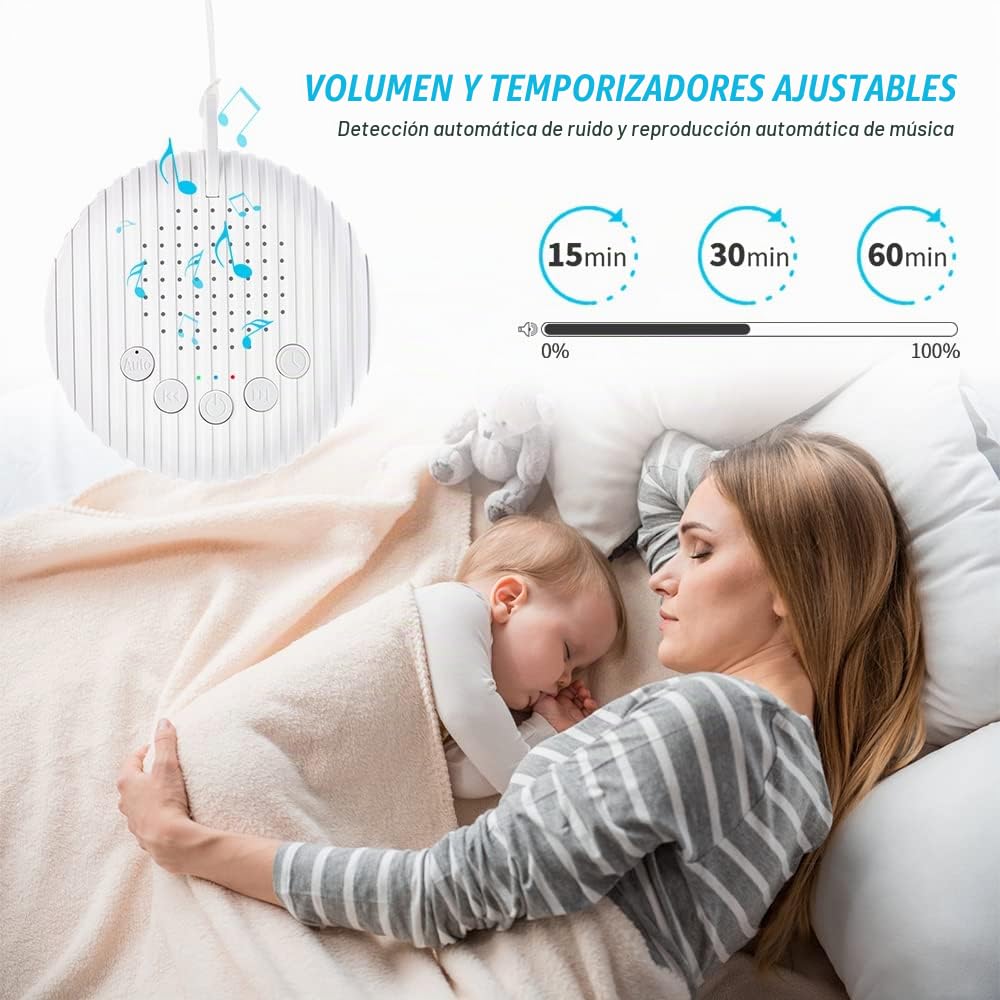 URAQT Máquina Ruido Blanco Bebe，Máquina de Ruido Blanco para Dormir Bebé Portatil, 10 Sonidos Relajantes y Temporizador, USB Recargable, Musica Relajante para Dormir Bebe