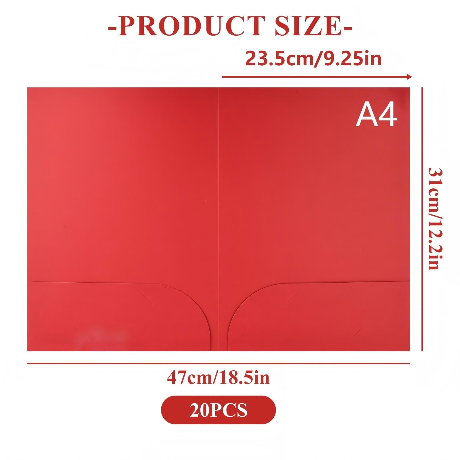 20 Pezzi A4 Cartelline Portadocumenti con 2 Tasche,350gsm Lembi in Cartoncino Cartelline per Riunioni,Cartellette Cartoncino Cartellina Portadocumenti,Cartella di Cartone per Ufficio Scuola (Rosso)