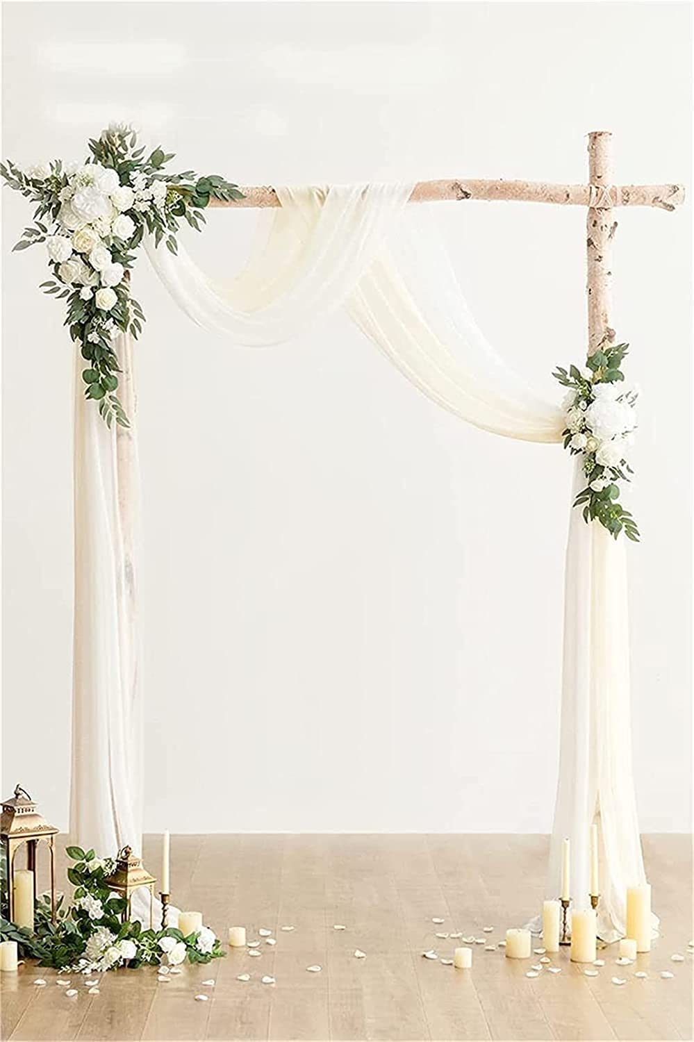 Bogenblumen mit Vorhängen-Set, 2 Stück Stoffvorhang for Hochzeitszeremonie, Blumensträuße, Empfang, Hintergrunddekoration