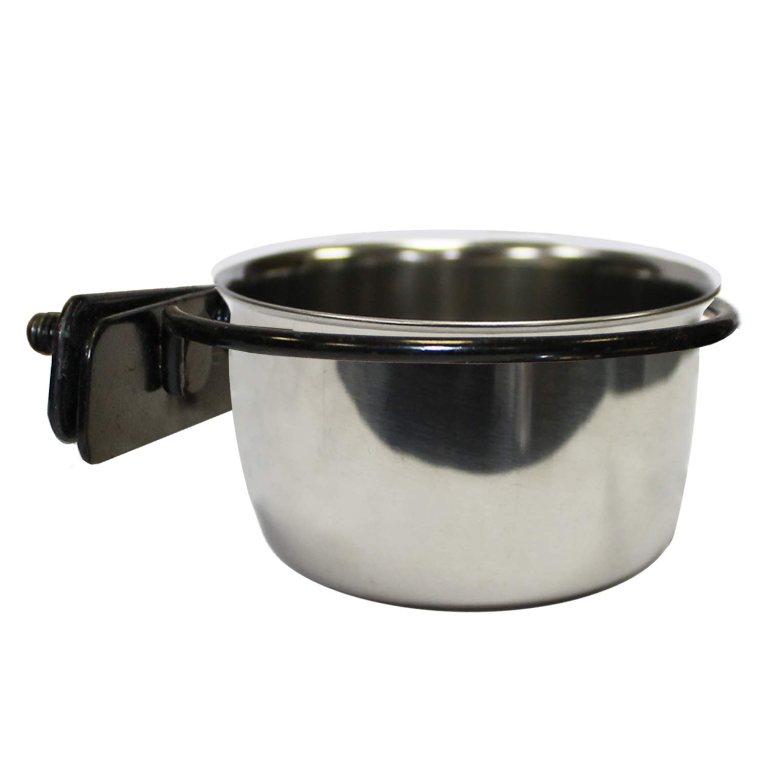 Stainless Steel Cup w/Holder - Durable Metal Mountable Food & Water Dish - Sugar Gliders, Hedgehogs, Chinchillas, Rats, Ferrets, Guinea Pigs, Rabbits, Squirrels, Birds (5 oz., Silver)