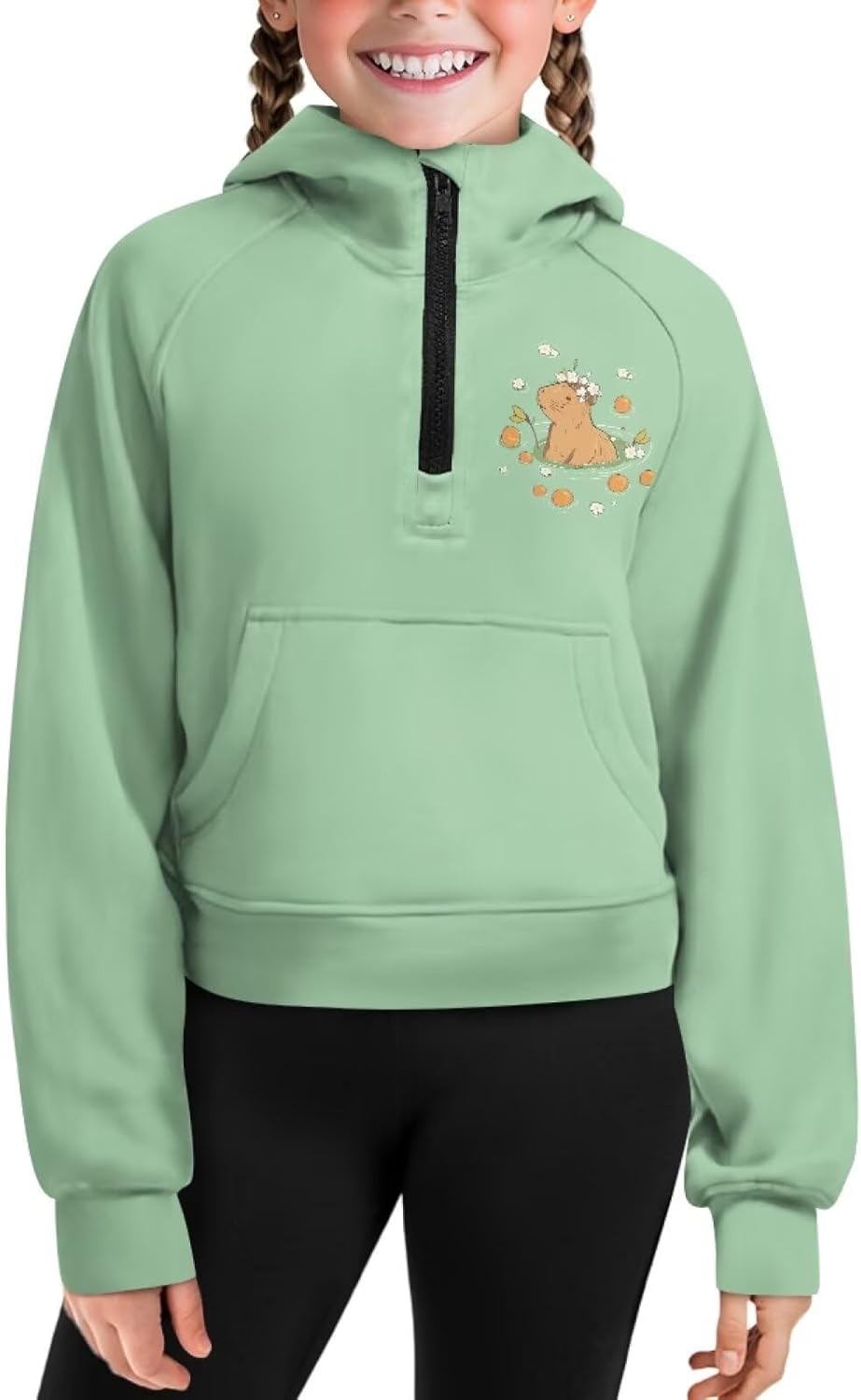 Girls Half Zip up Sweatshirt Fall Winter Long Sleeve Hooded Pullover Youth Girls Cute Tops with Pockets 5-14T - Image 2