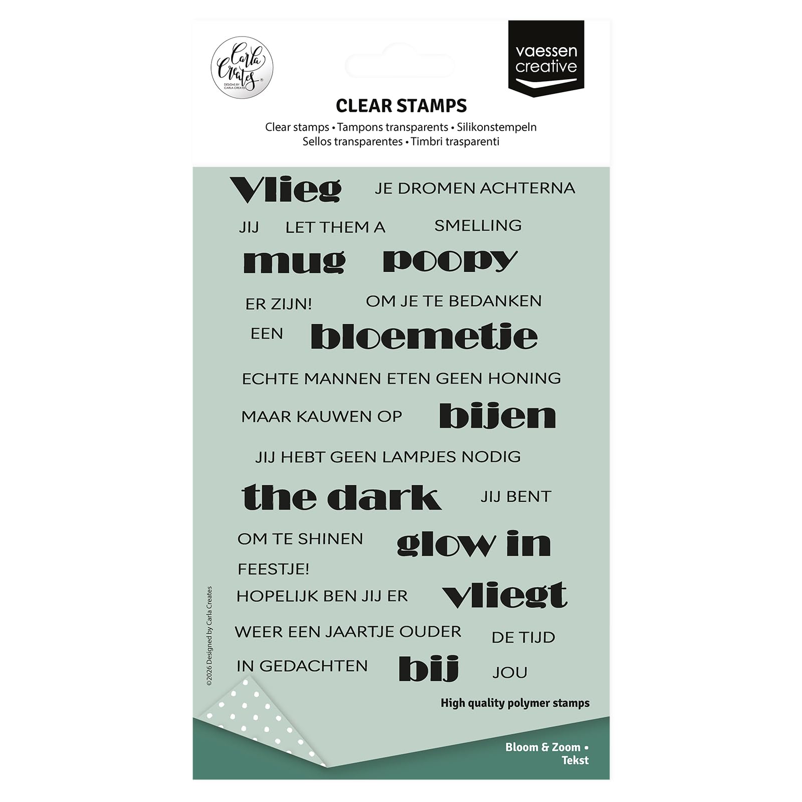 Vaessen Creative Clear Stamps 27 Pcs - Text Bloom & Zoom - Scrapbooking, Stamping and Card Making Supplies for Crafting, A6