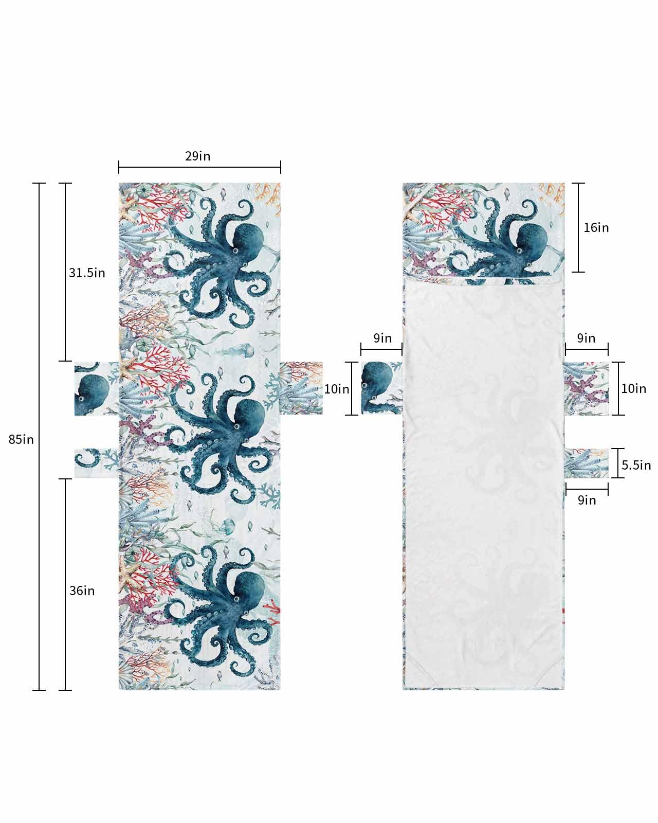 Coastal Octopus Beach Lounge Chair Towel Cover, Soft Chaise Lounge Towel with Side Pockets Patio Pool Chairs Cover for Beach/Pool Sunbathing 29x85 Summer Beach Coral Nautical Ocean
