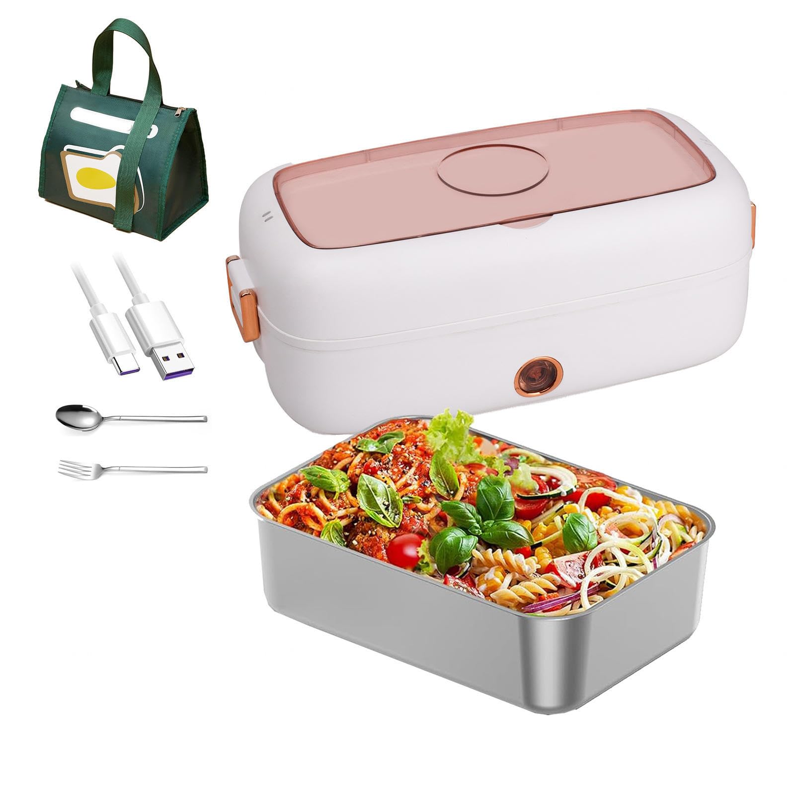 Fiambrera Electrica 24v Camion Adecuado para Portátiles De 12 V/24 V, Fiambrera Trabajo Aislamiento Térmico De Larga Duración Alimentado por USB, Fiambreras Comida Trabajo,White