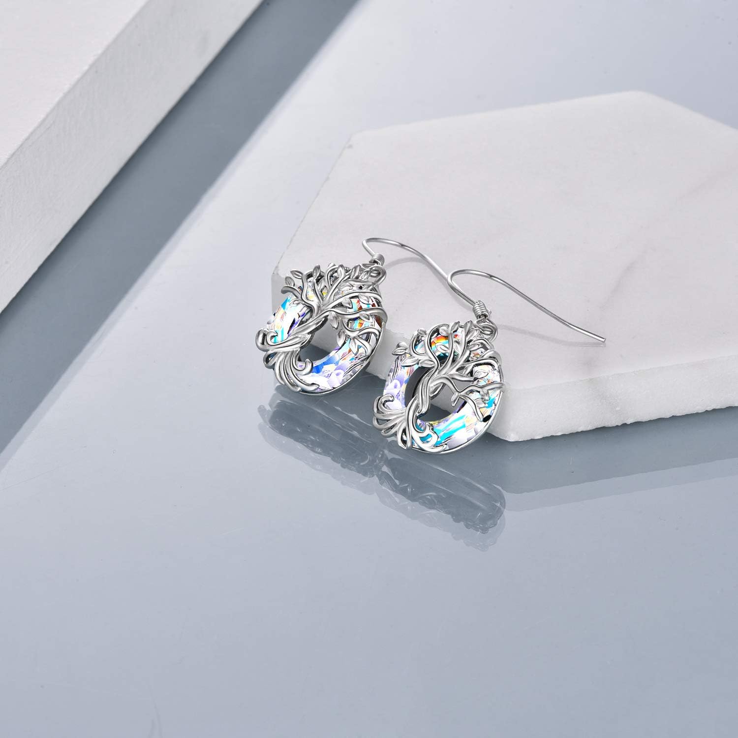 TOUPOP Tree of Life Earrings 925 Sterling Silver Family Tree Dangle Drop Earrings Crystal Jewelry Birthday Christmas Gifts for Women Her - Image 3