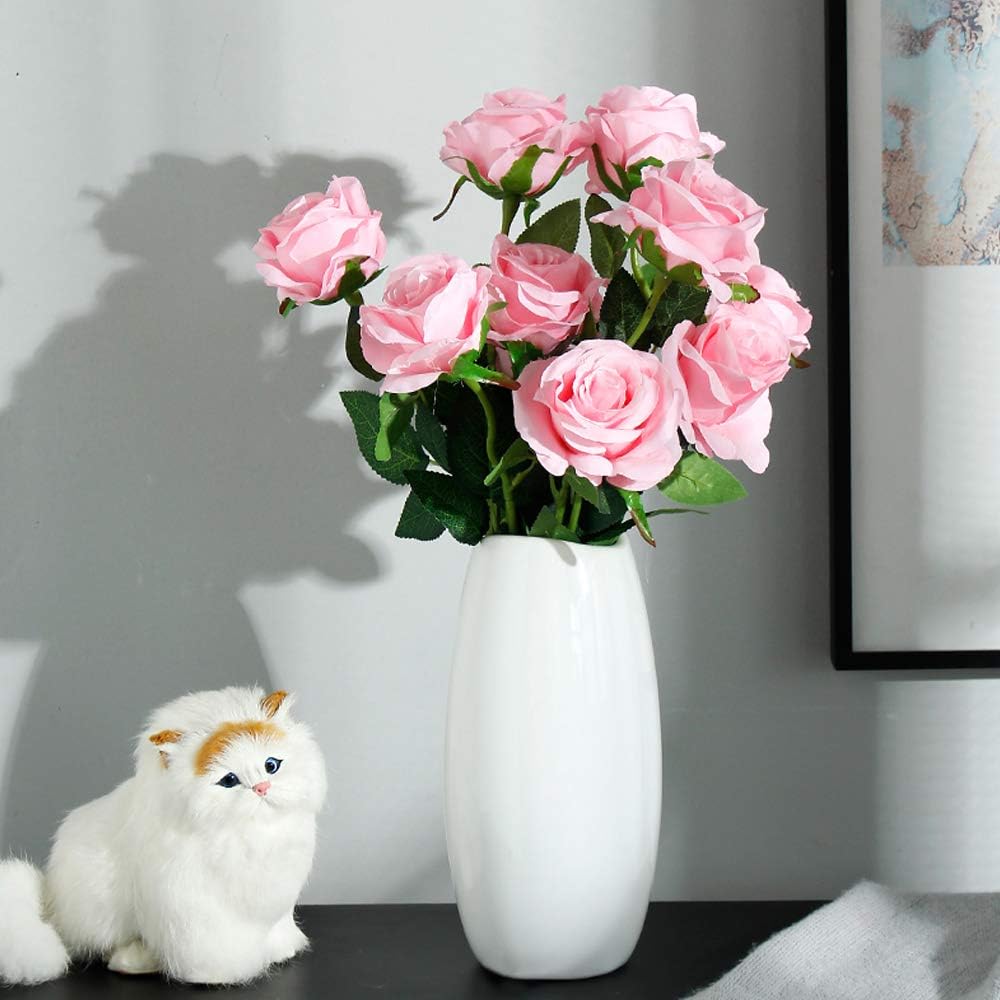Veryhome 10 Pcs Artificial Roses Silk Flowers Fake Single Stem Blooming Rose Bridal Bouqets For Wedding Home Birthday Party Arrangment Garden Decoration (Pink) - Image 4