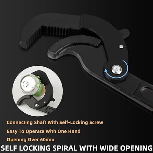 Miniatura 8 de Juego de 2 llaves ajustables multifuncionales autoajustables, llave inglesa de agarre rápido de potencia rápida, 15"/30mm-60mm