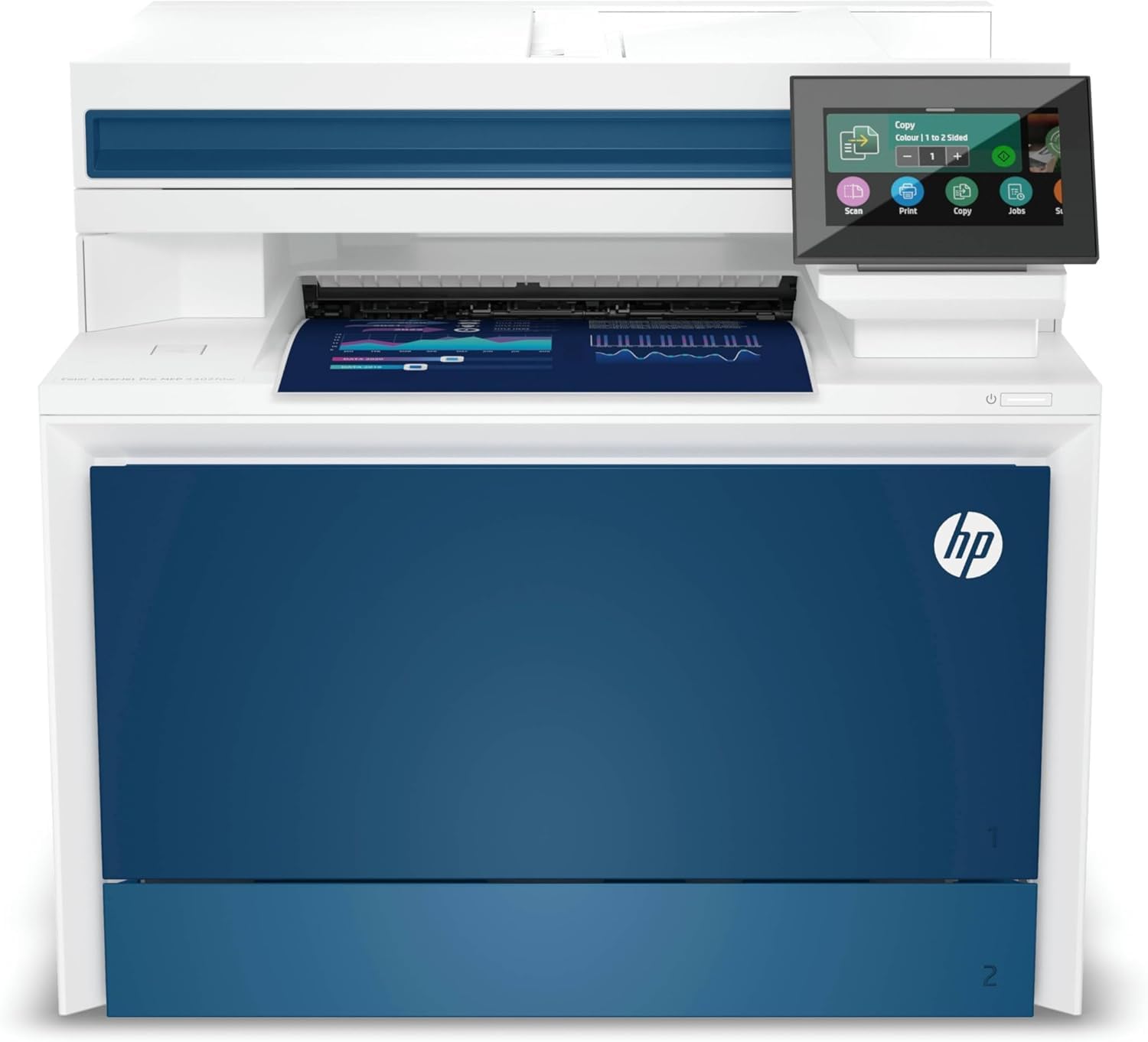 HP Color LaserJet Pro 4302fdw, Impresora multifunción A4 a Color, impresión, escaneo y Copia dúplex, 33 ppm, N/B y Color, USB, Wi-Fi, Ethernet, Fax, Pantalla táctil, Azul y Blanco Blue Angel