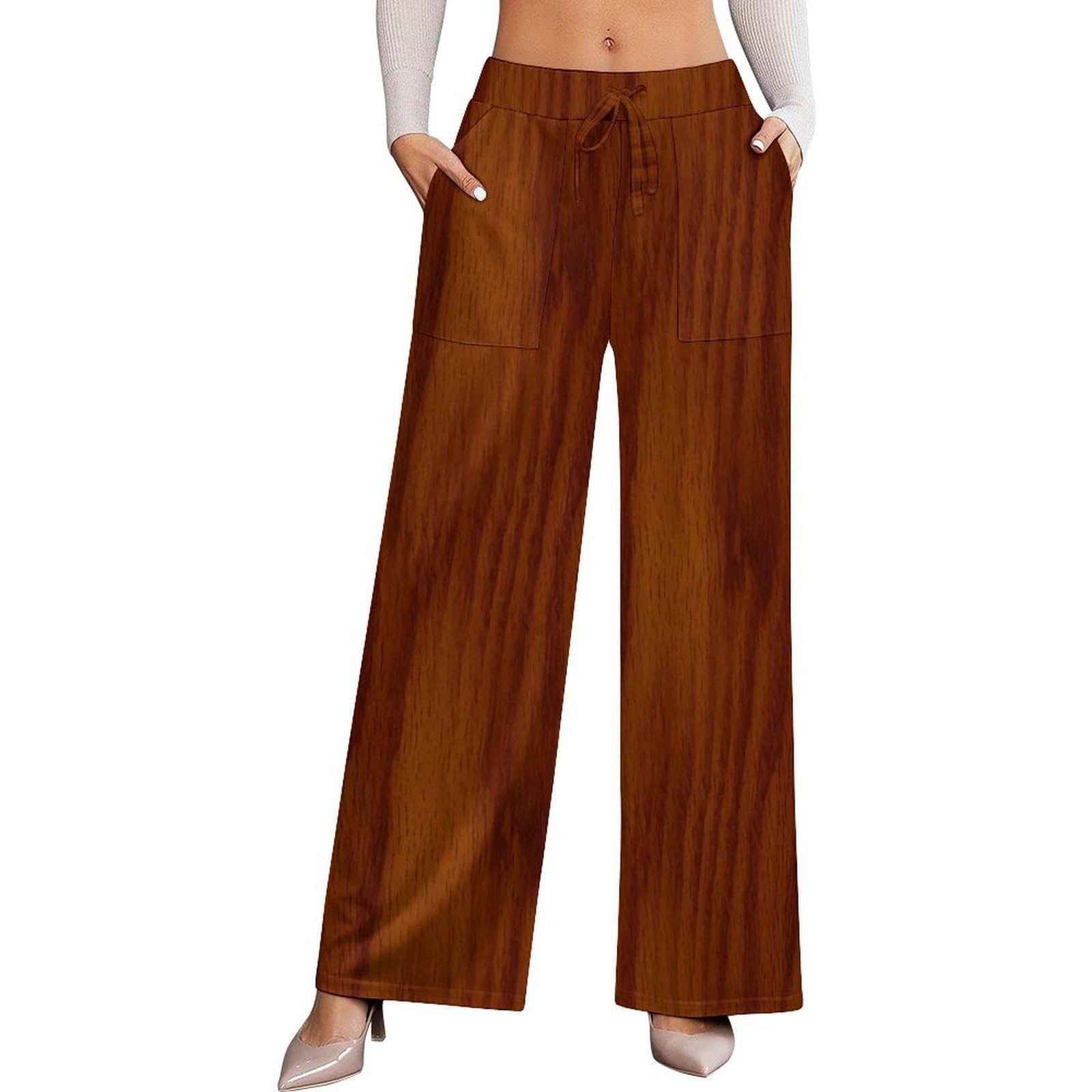 Dyale Warm Oak Wood Grain Texture Womens Wide Leg Pants High Waisted Elastic Casual Sports Pants XS