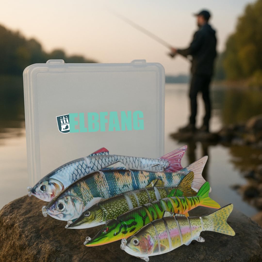 Wobbler - Juego de 5 cebos artificiales con caja de cebo | peces depredadores Angel Jerbait para pesca de lucio