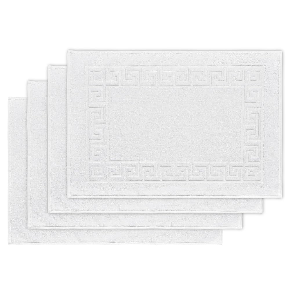 DECASATEXTIL Pack de 4 Alfombras Baño 50x70 cm - 100% Algodón Suave y Absorbente - 500GSM - 100% Algodón Suave y Absorbente - Tapete Ducha Blanco Estilo Toalla - Alfombrilla Baño