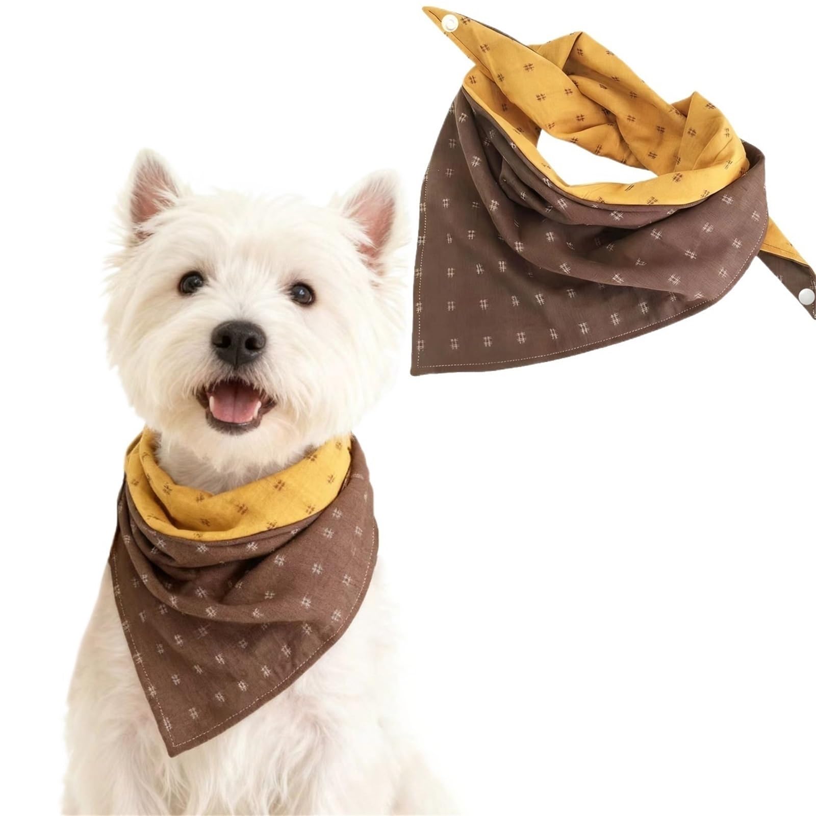 Dreieckiges Hundehalstuch, vielseitiges Haustier-Halstuch, Lätzchen und Schal für Katzen, trendiges Karomuster, modisches Accessoire für kleine und mittelgroße Rassen (Kurkuma, zweifarbig, XL)