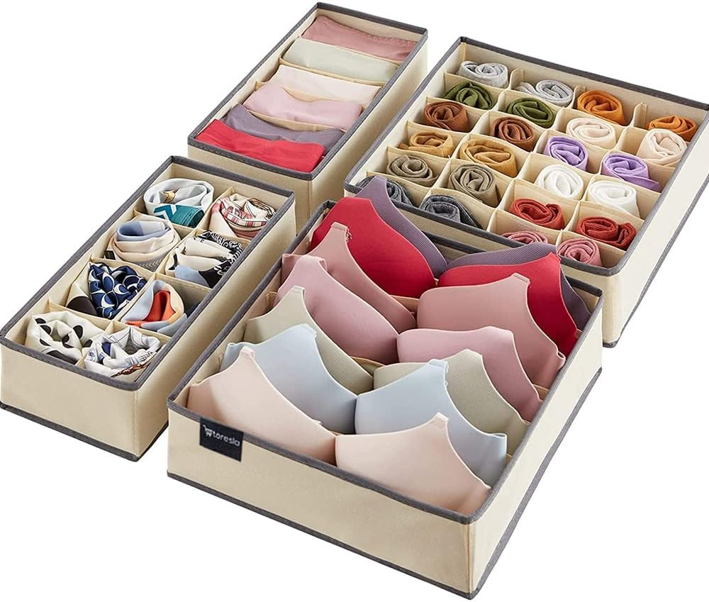 STORESLA™ 4 PCS Clothes Organizer - Wardrobe Clothes Storage Box, Underwear Bra Organizer Closet Drawer Divider for Skirts Socks Bras Panties & Scarf