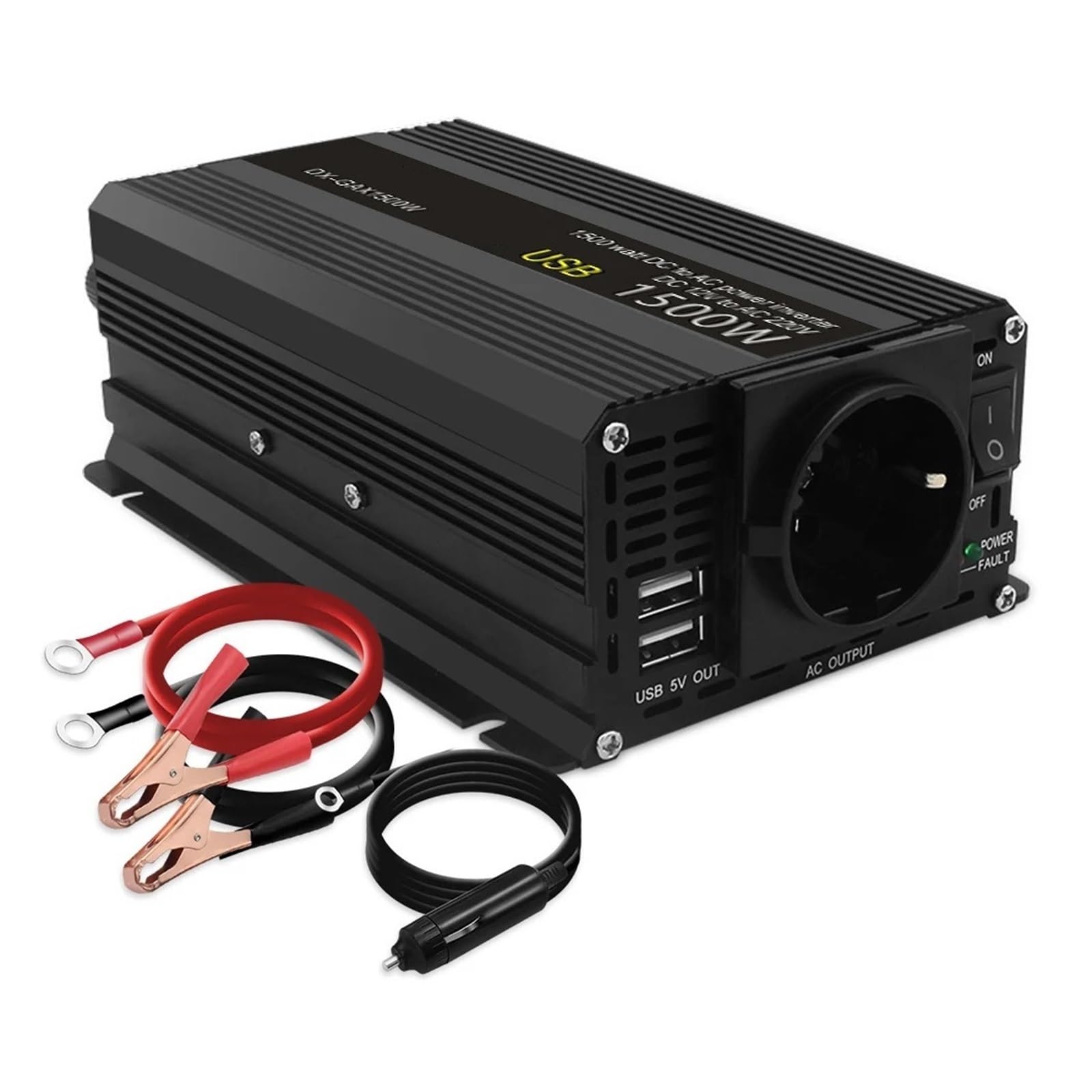 Falownik 12 V 50 HZ 1500 W Moc Szczytowa Samochodowy 2 Gniazda USB AC Przetwornica Mocy Bezpieczne Niezawodne Wszechstronne Zastosowanie