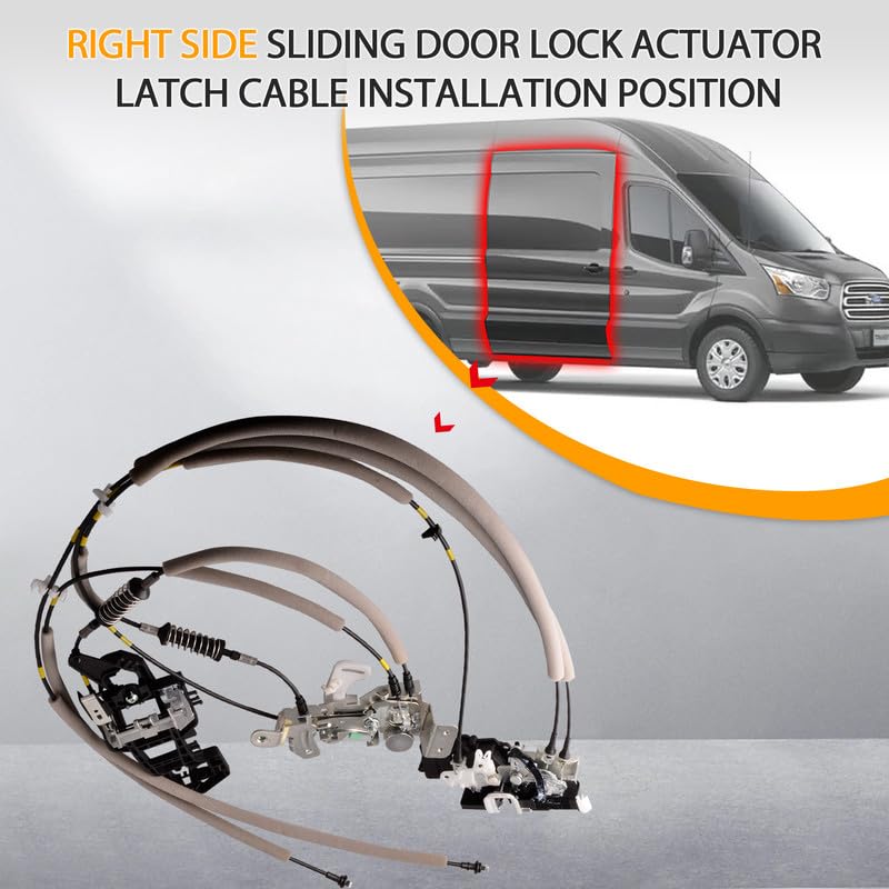 Image of Right Side Sliding Door Lock Actuator Latch Cable Compatible for 2015-2020 Ford Transit-150, Transit-250, Transit-350, Transit-350 HD & Thomas Transit Liner CK4Z61264A00B /D