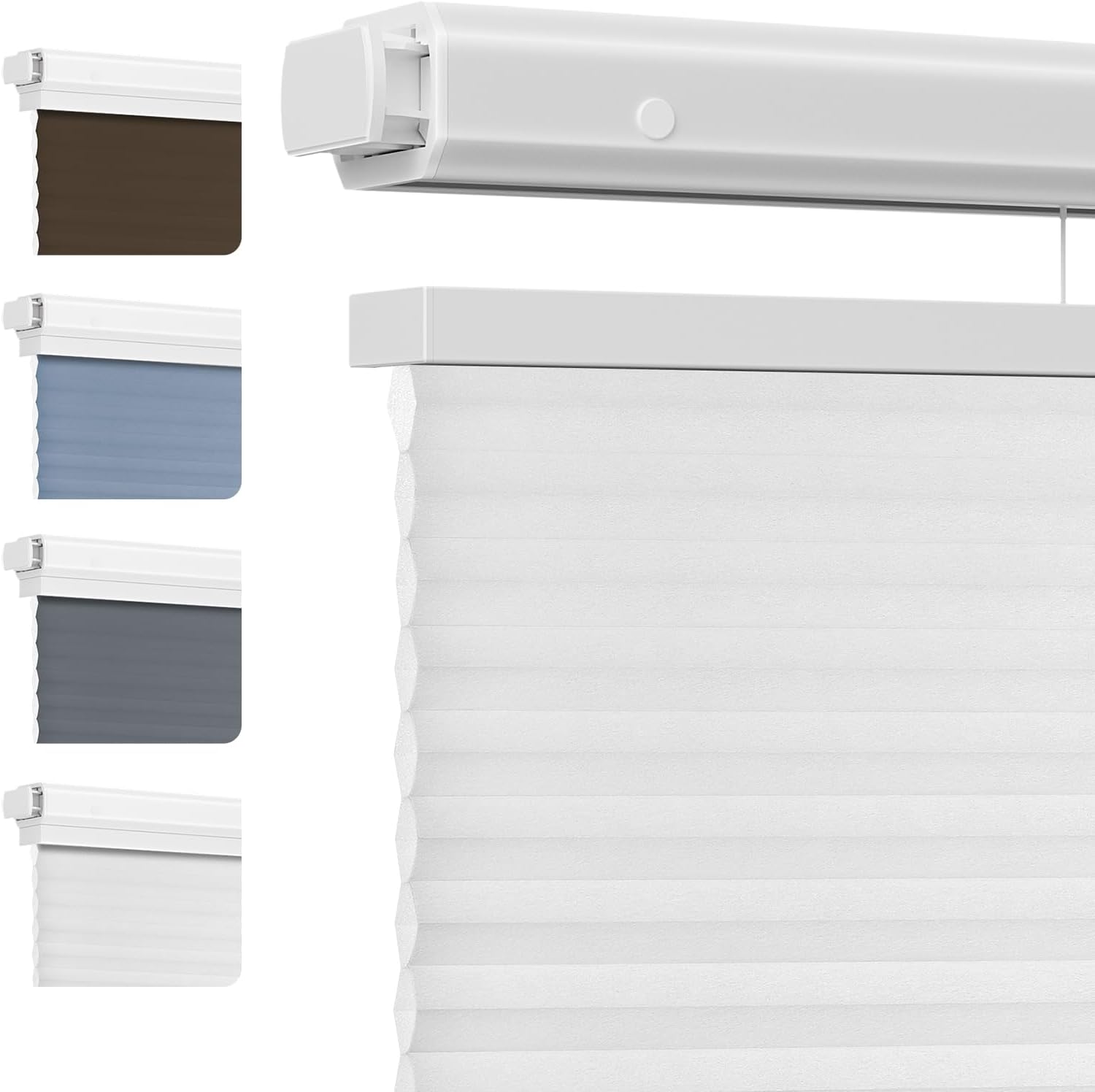 Grandekor No Drill Top Down Bottom Up Cellular Shades for Windows,Cordless Window Blinds for Indoor Windows,Light Filtering White,34" W x 64" H,Honeycomb Blinds Easy to Install