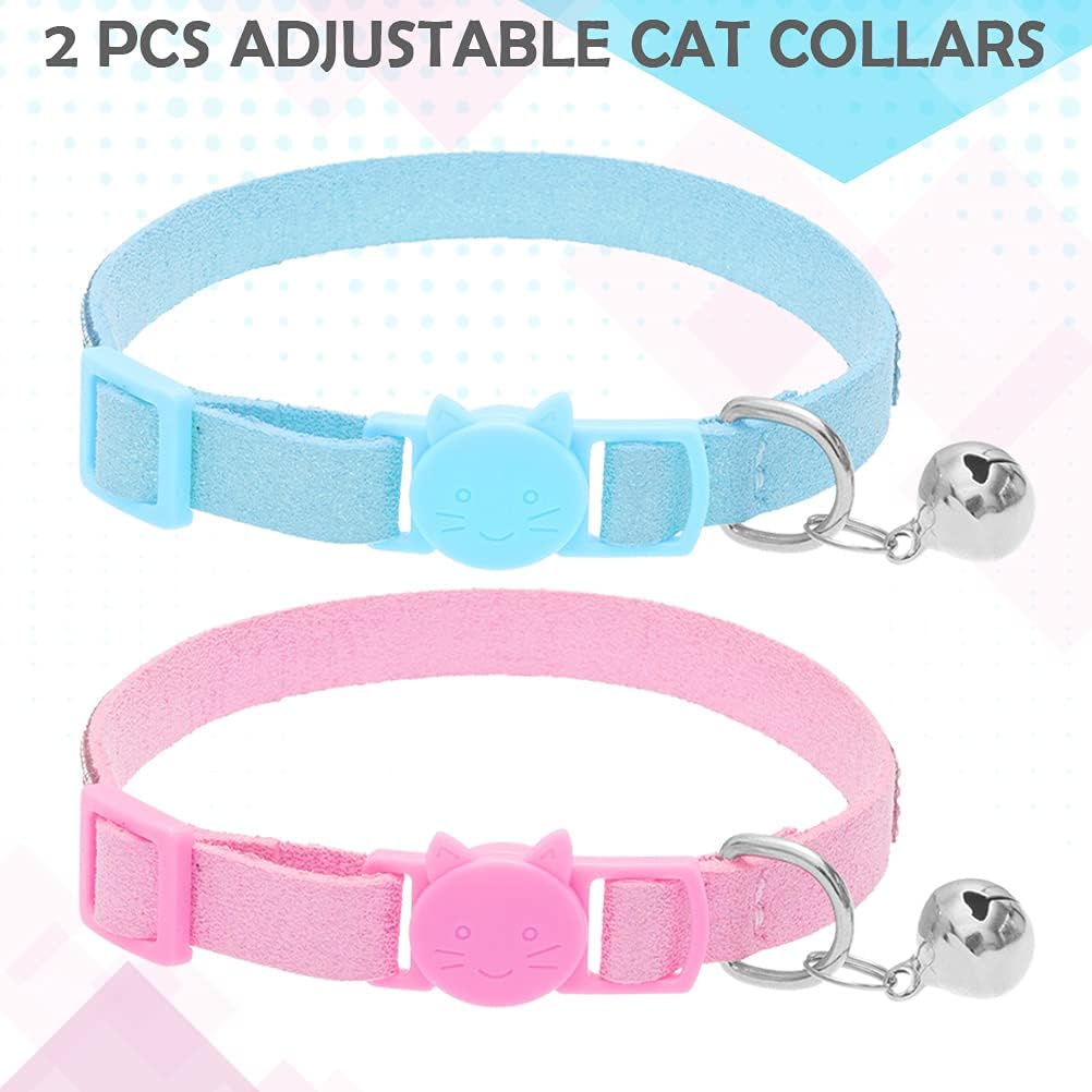 Bling Rhinestone Breakaway Cat Collars with Bell 2 PCS Adjustable Safe Pet Collar Velvet Kitty Collar