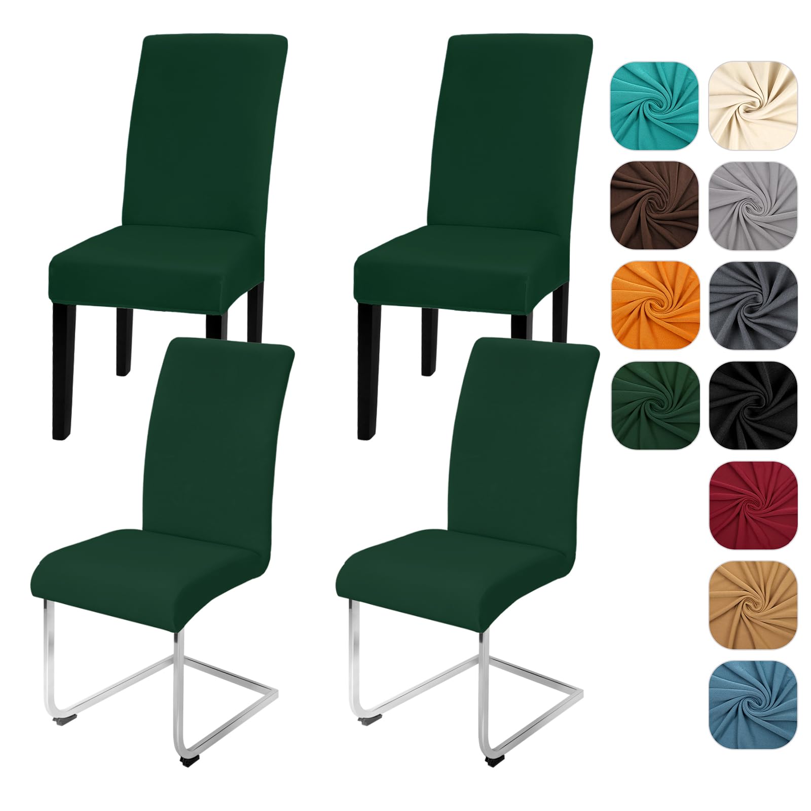 Yugarlibi Dining Chair Covers Set of 4 Stretch Slipcovers Swing Elastic Removable Dining Room Chair Covers Reusable Washable Protector for Hotel Banquet Ceremony (Green