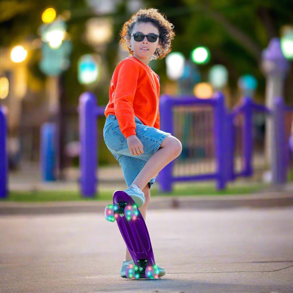 EVO 22' Light Up Penny Board | Skateboard For Beginners Or Pro's | Light Up Wheel Skateboard For Kids & Teenagers | Mini Cruiser Complete Board | Suitable For All Aged 3+