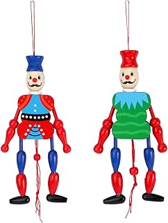 Channapatna Wooden Toy Ornaments, Funny Hanging Puppet Dolls, Marionette Pull String Toys, Set of 2