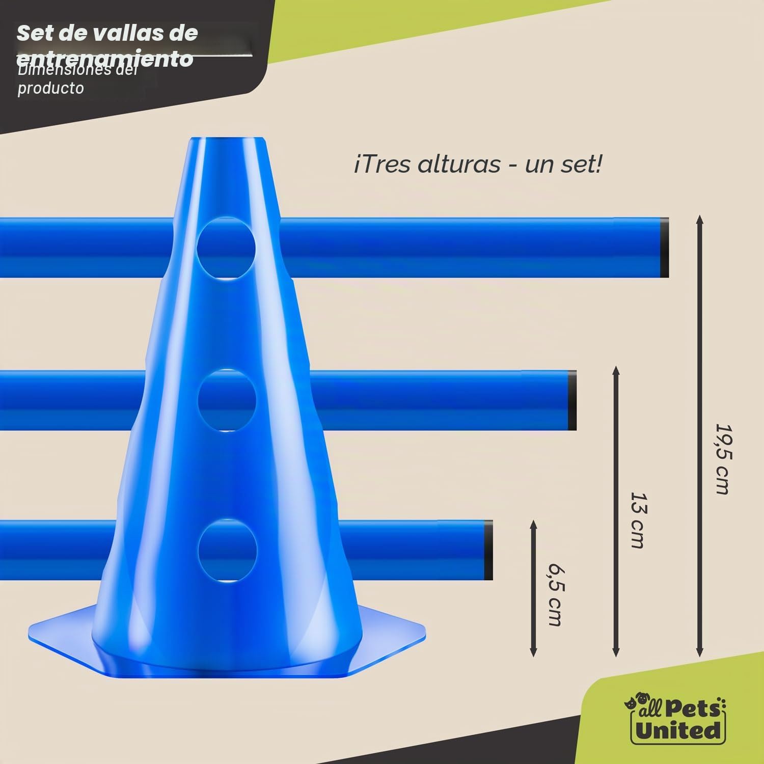 all Pets United® Accesorios de Entrenamiento de Agilidad para Perros y Caballos; Juego de obstáculos con Barra y Conos Estable y Resistente para Entrenamiento de Animales y fútbol (3 Sets)