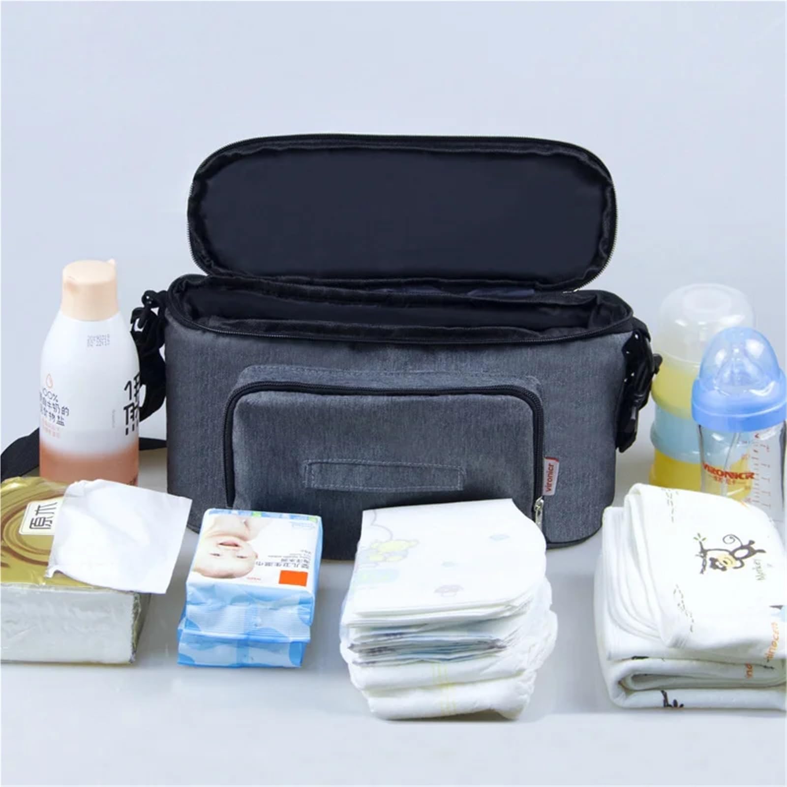 Bolso Carro Bebe Organizador de Cochecito, Bolsa de pañales, Bolsa for mamá de Gran Capacidad, Cochecito Colgante de Viaje, Accesorios de Almacenamiento for Cochecito de bebé(Gray)