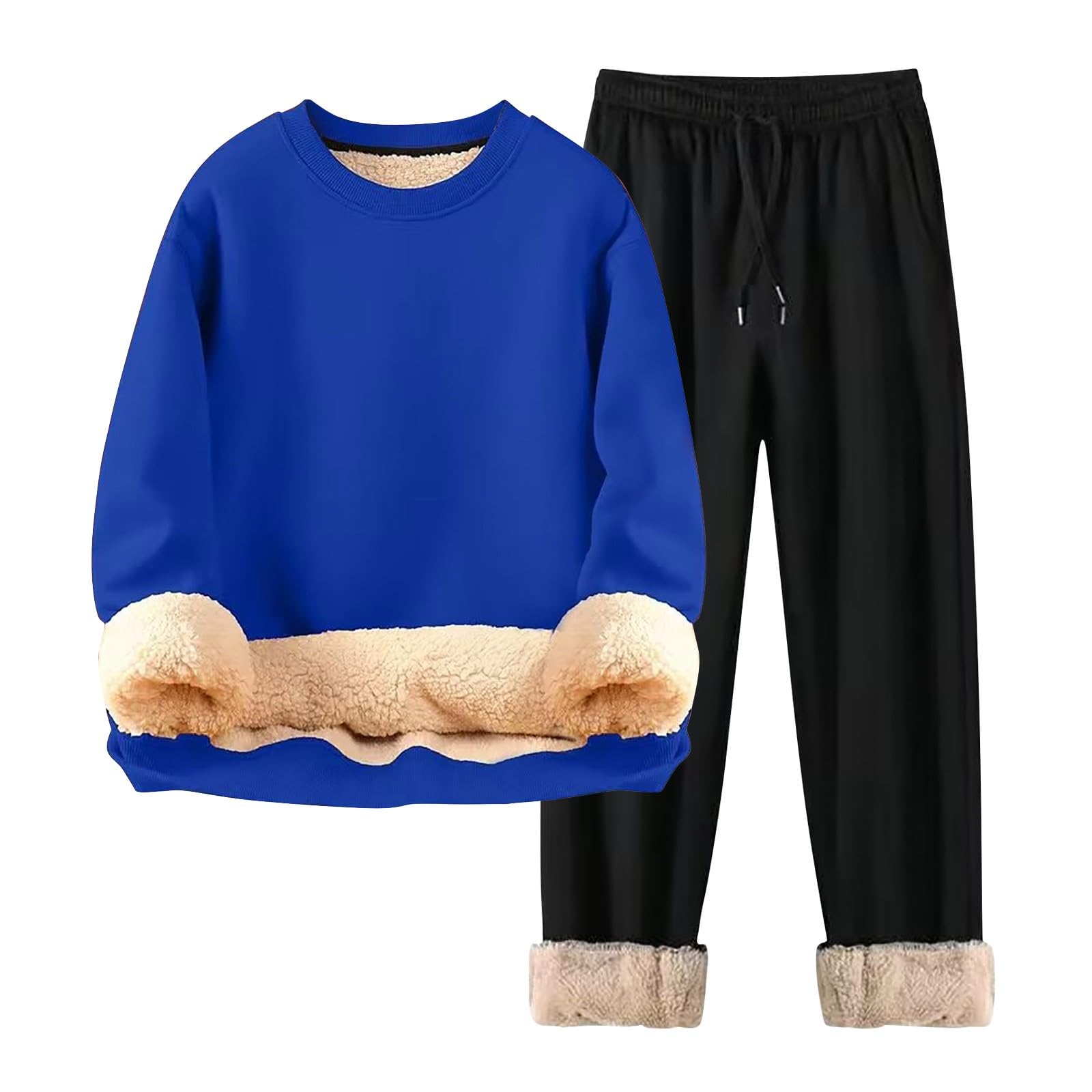 Felpa con cappuccio girocollo e jogger Set per uomo, tuta invernale in pile