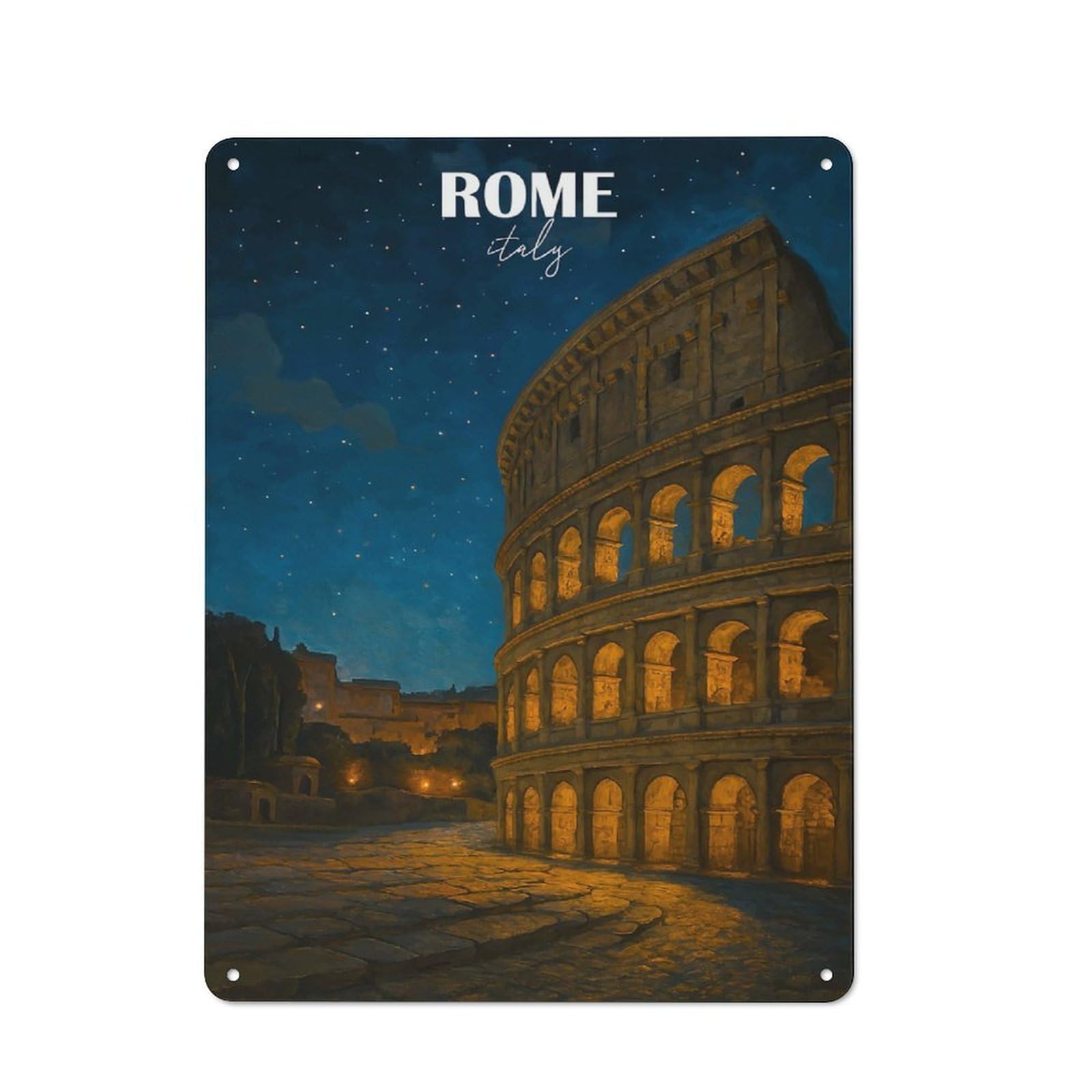 Junmoney Style-11 Rome Italy Colosseum Night Vintage Tin Sign 40X30cm For Garage Or Workshop, Suited To Garage Decor Fans, For Retro Home Interiors