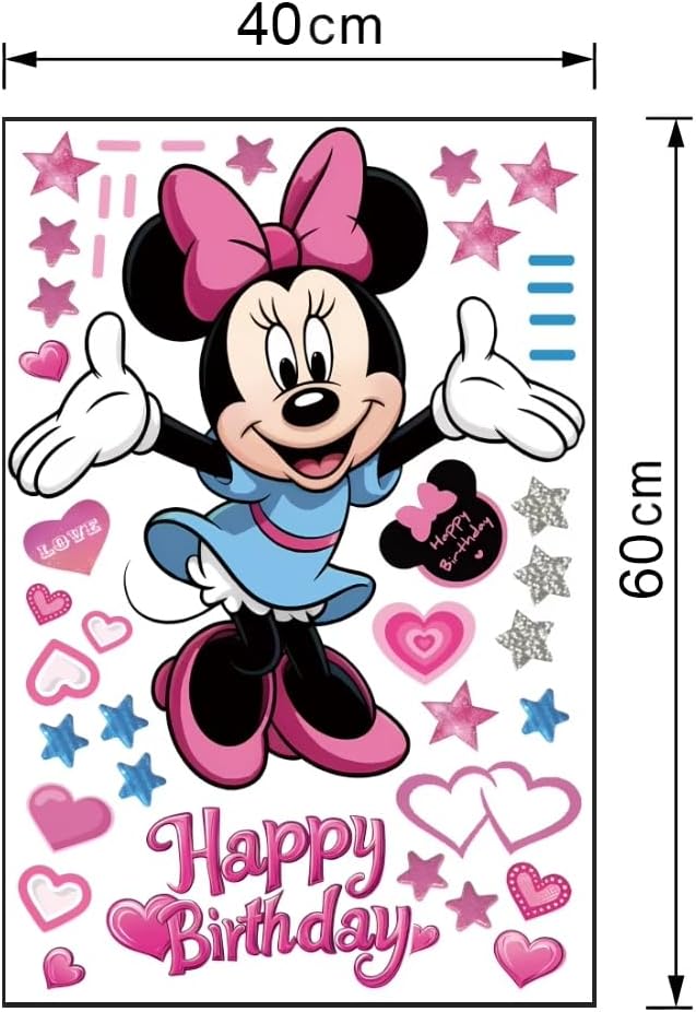 Mouse Happy Birthday Party Decoration Wall Decals Girls Kids Room Stickers Cartoon Mural Decor Home 40 x 60 cm Baby Wall Stickers, Removable Vinyl Cartoon Peel and Stick 15.7X 23.6-inch Decals